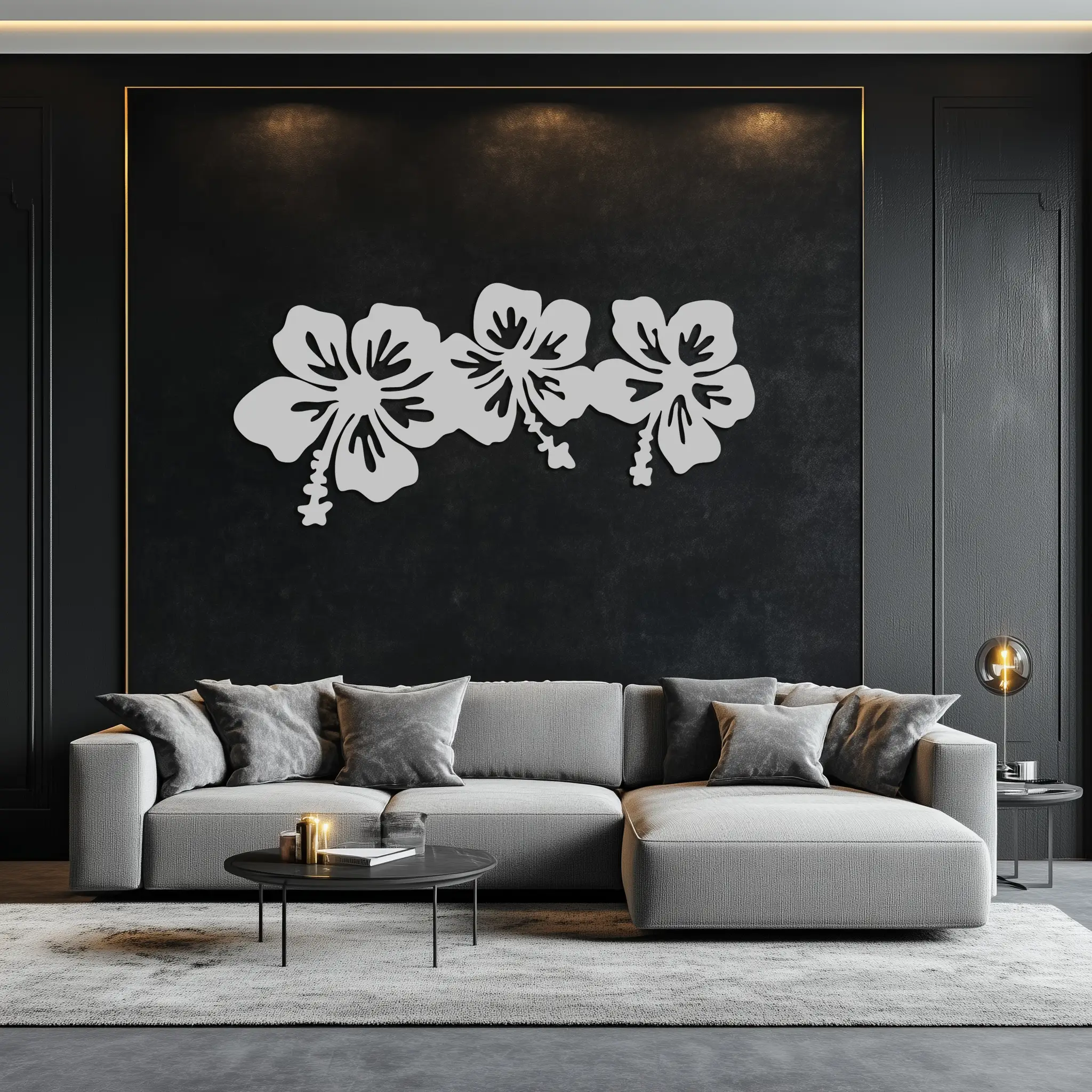Hibiscus Flower Trio Metal Wall Art – Tropical Floral Silhouette for Home Decor- KAF594