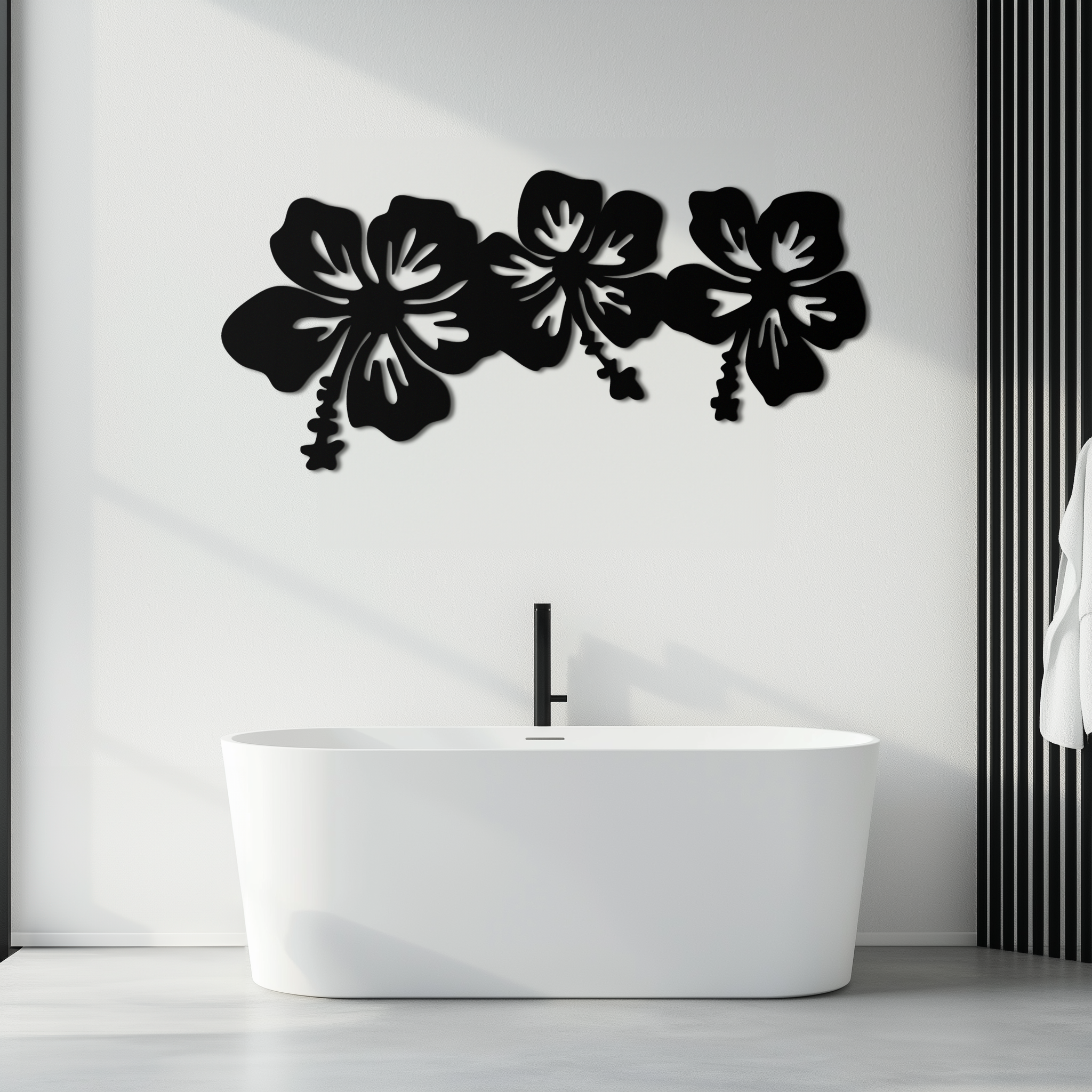 Hibiscus Flower Trio Metal Wall Art – Tropical Floral Silhouette for Home Decor- KAF594