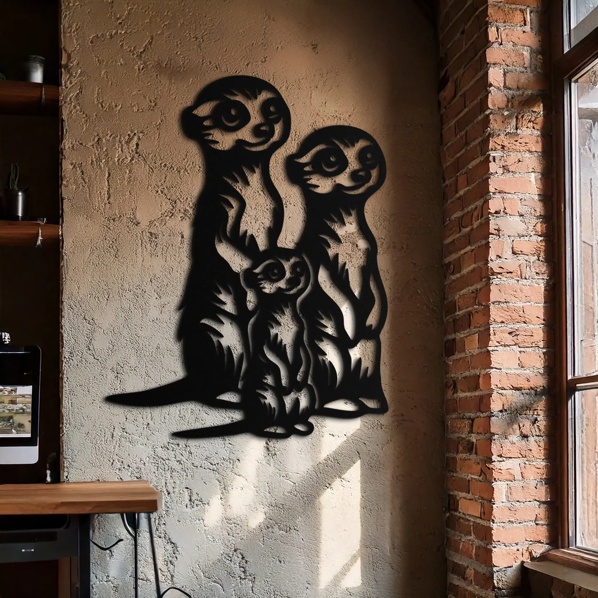 Meerkat Family Metal Wall Art – Playful Animal Silhouette Decor for Nature Lovers- KAF595