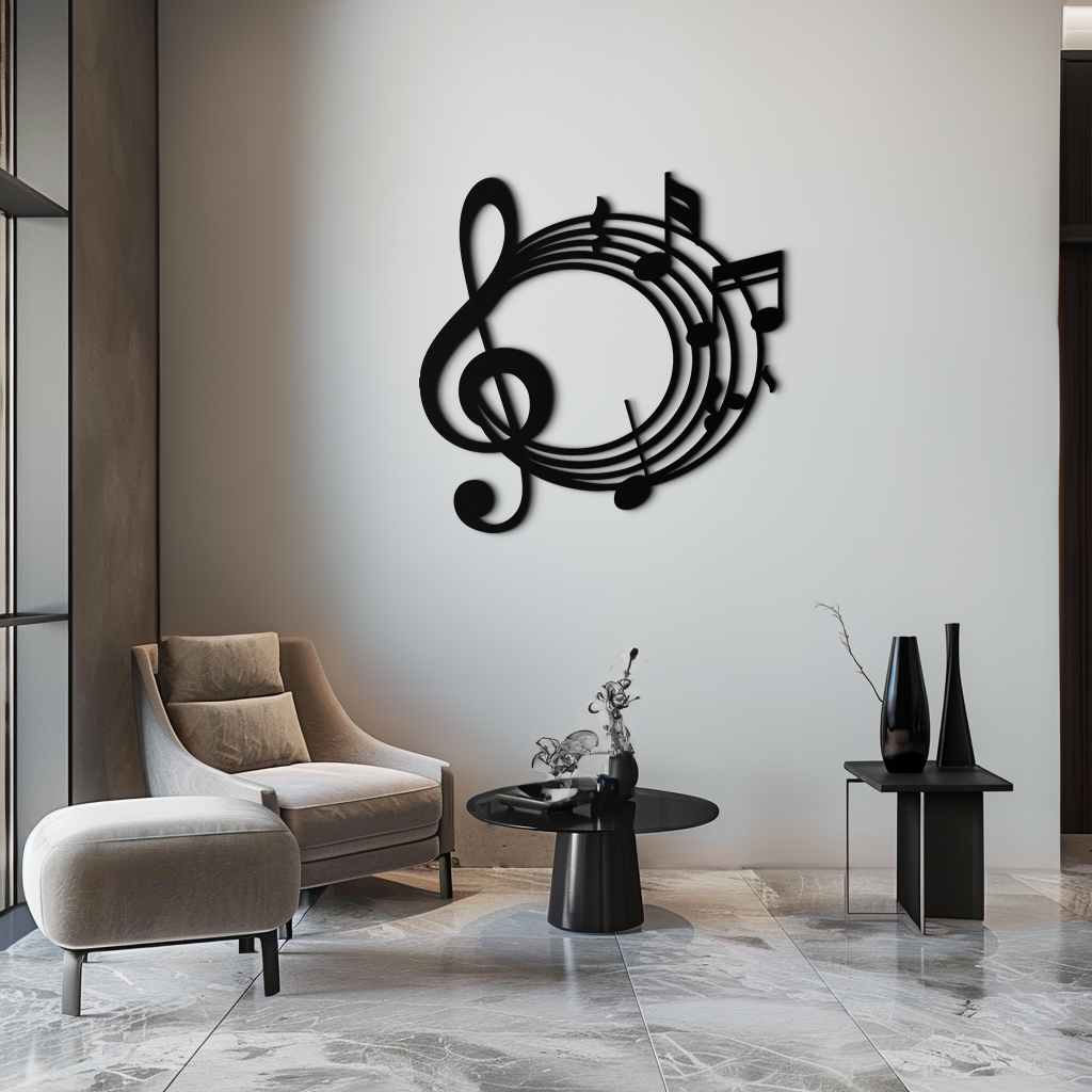 Musical Notes Circle Metal Wall Art – Treble Clef Music Decor for Home or Studio- KAF596