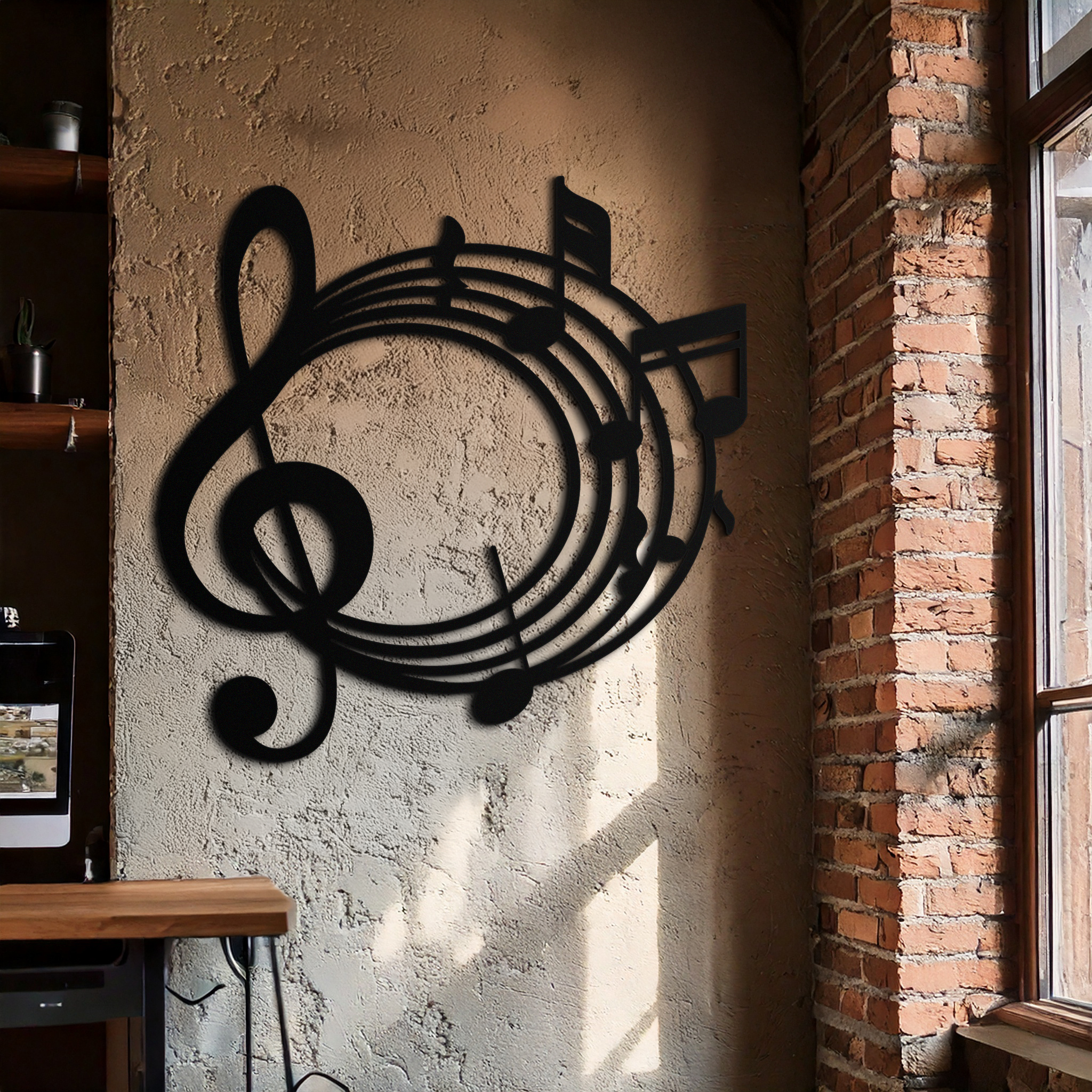 Musical Notes Circle Metal Wall Art – Treble Clef Music Decor for Home or Studio- KAF596