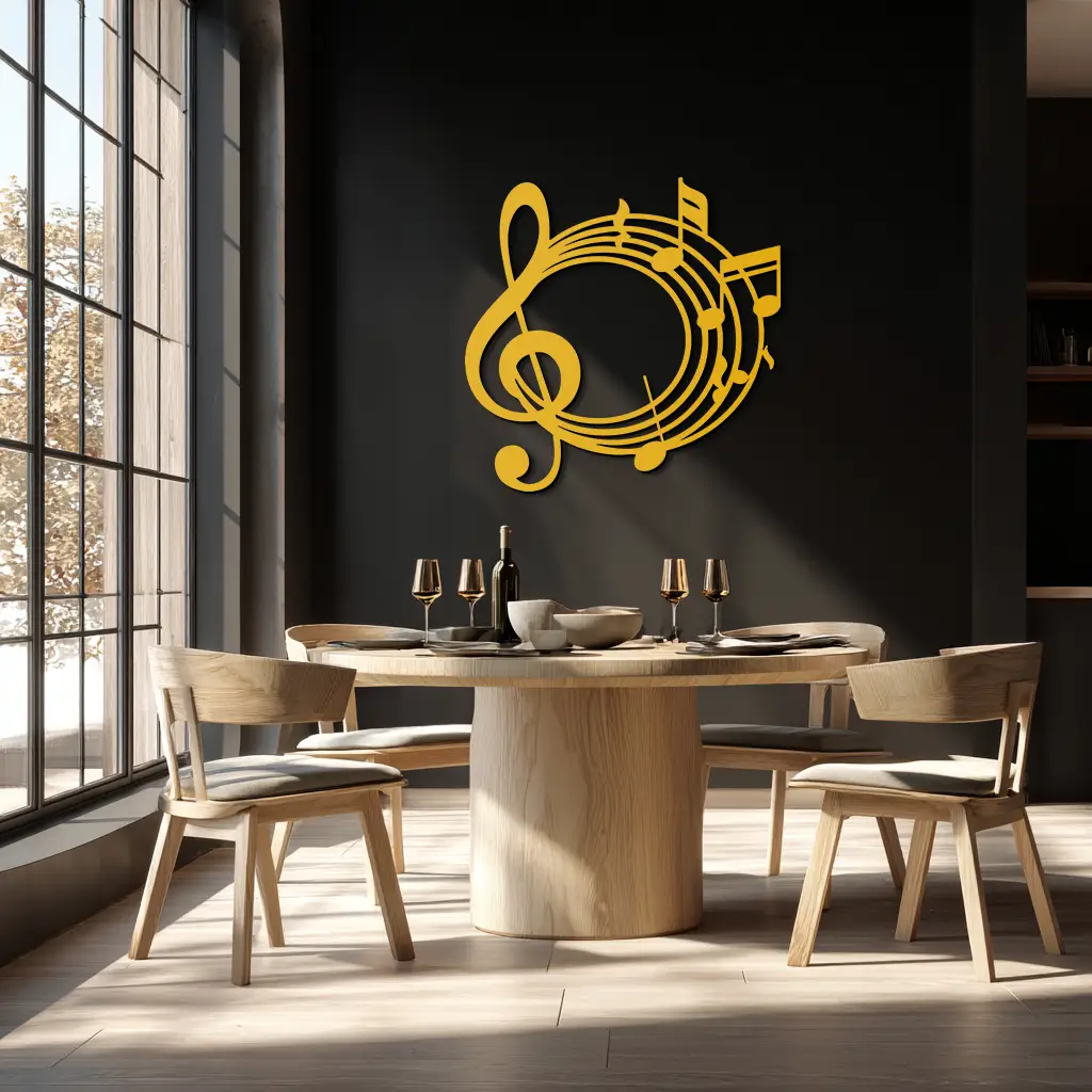 Musical Notes Circle Metal Wall Art – Treble Clef Music Decor for Home or Studio- KAF596