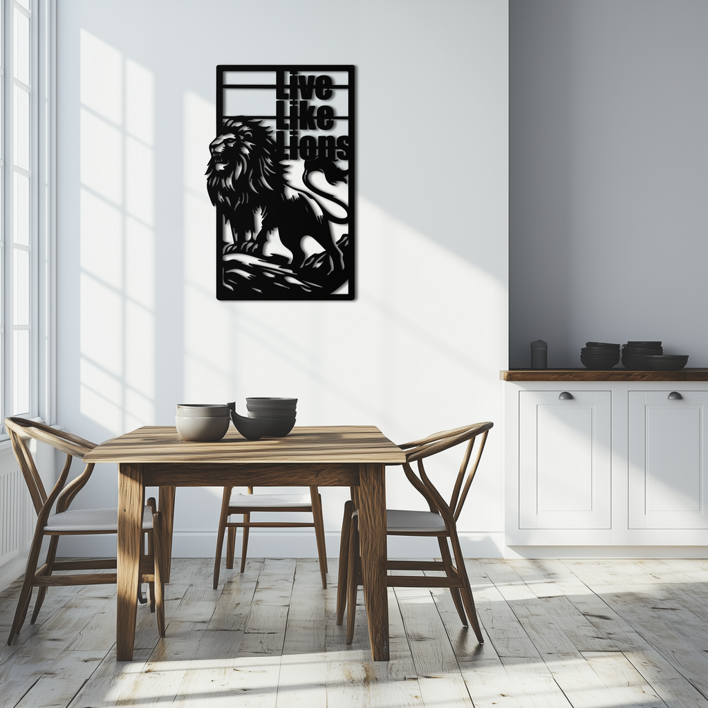 Live Like Lions Metal Wall Art – Powerful Roaring Lion Decor for Motivational Spaces- KAF597
