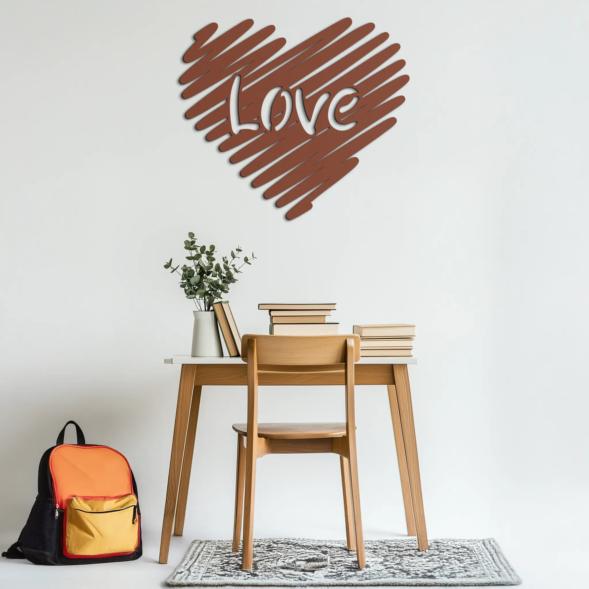 Love Heart Scribble Metal Wall Art – Romantic Handwritten Typography Home Decor- KAF599