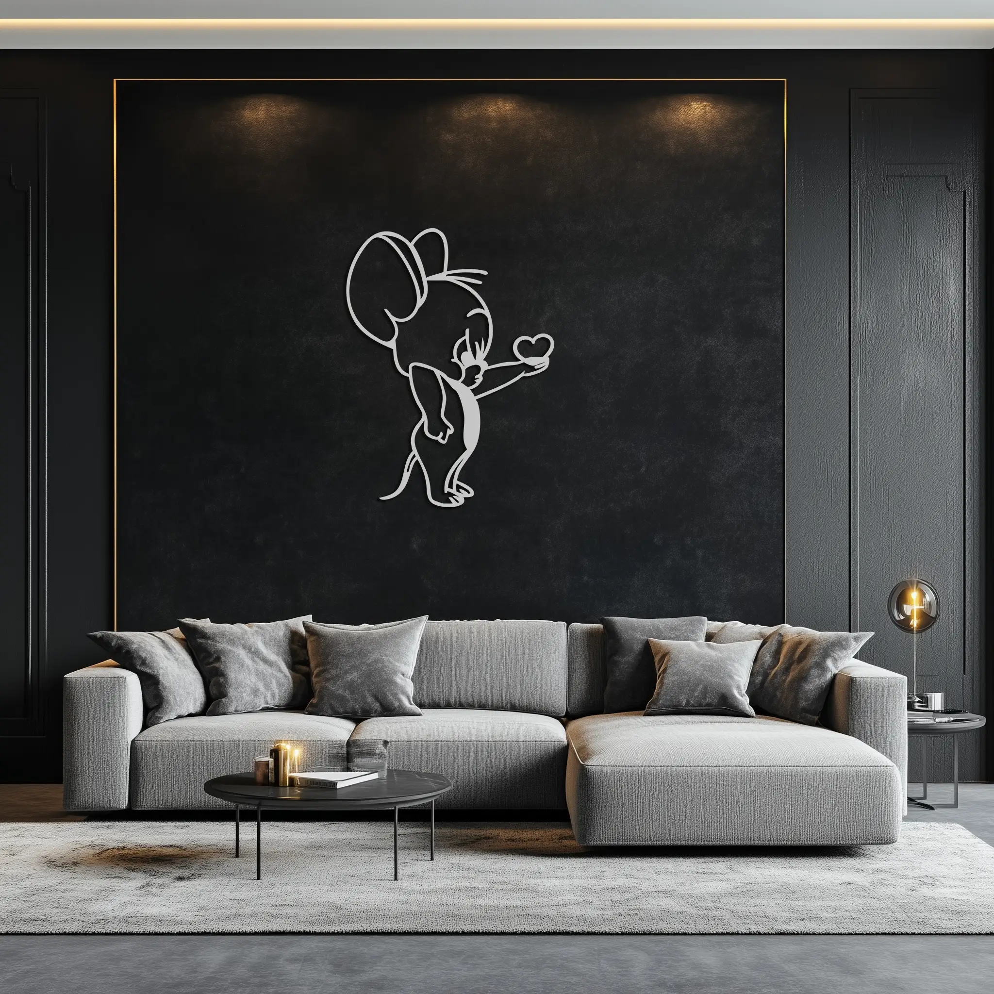 Jerry Holding Heart Metal Wall Art – Cute Cartoon Mouse Silhouette Decor-KAF615