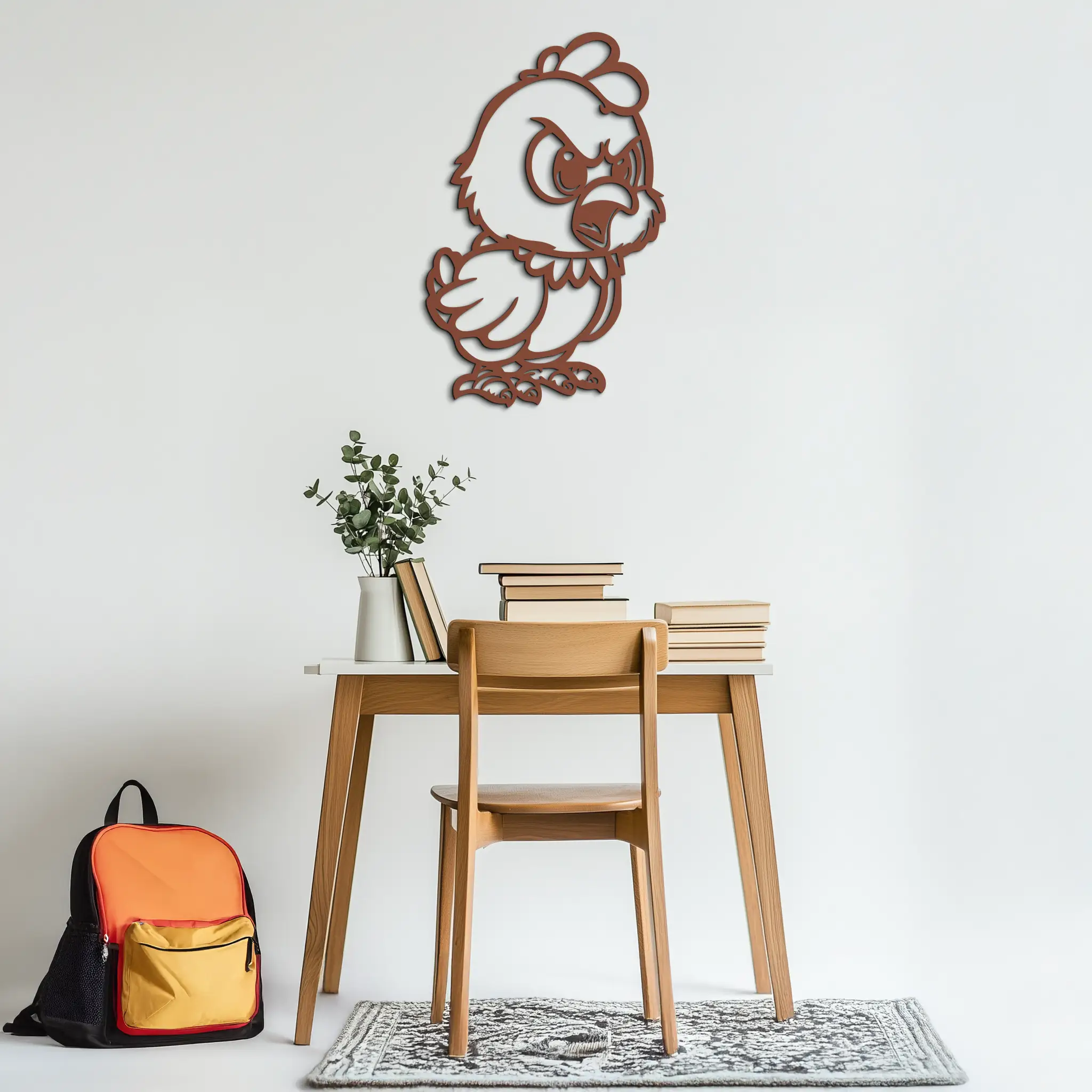 Angry Chick Metal Wall Art – Cartoon Chicken Silhouette Wall Decor-KAF618