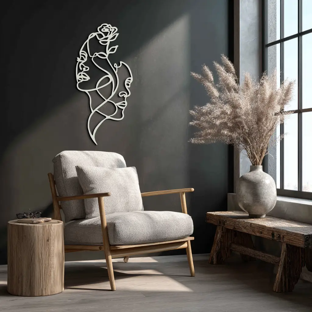 Abstract Line Art Woman Faces Metal Wall Art – Modern Minimalist Home Decor-KAF620