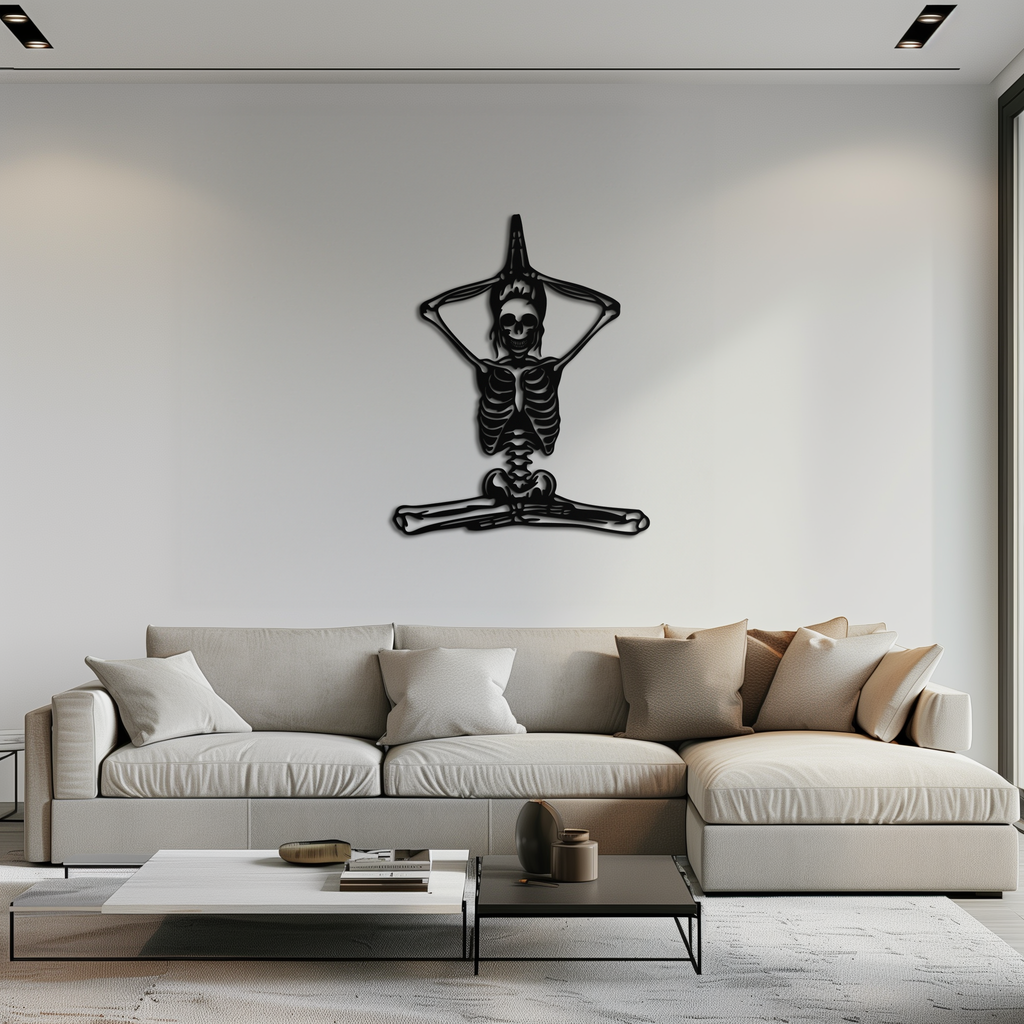 Skeleton Yoga Pose Metal Wall Art – Gothic Meditation Decor for Yoga Lovers- KAF621