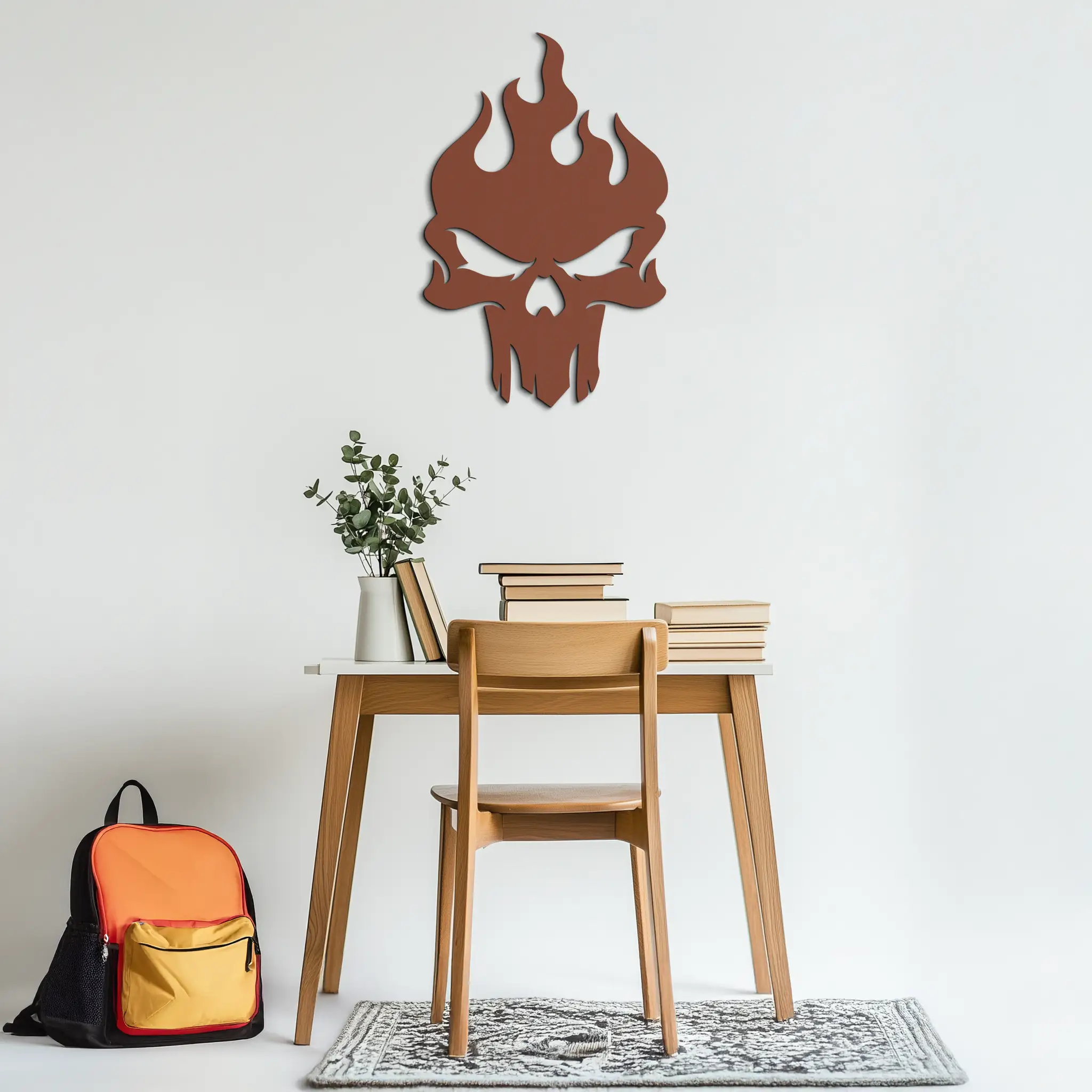 Flaming Skull Metal Wall Art – Bold Gothic Flame Skull Design- KAF623
