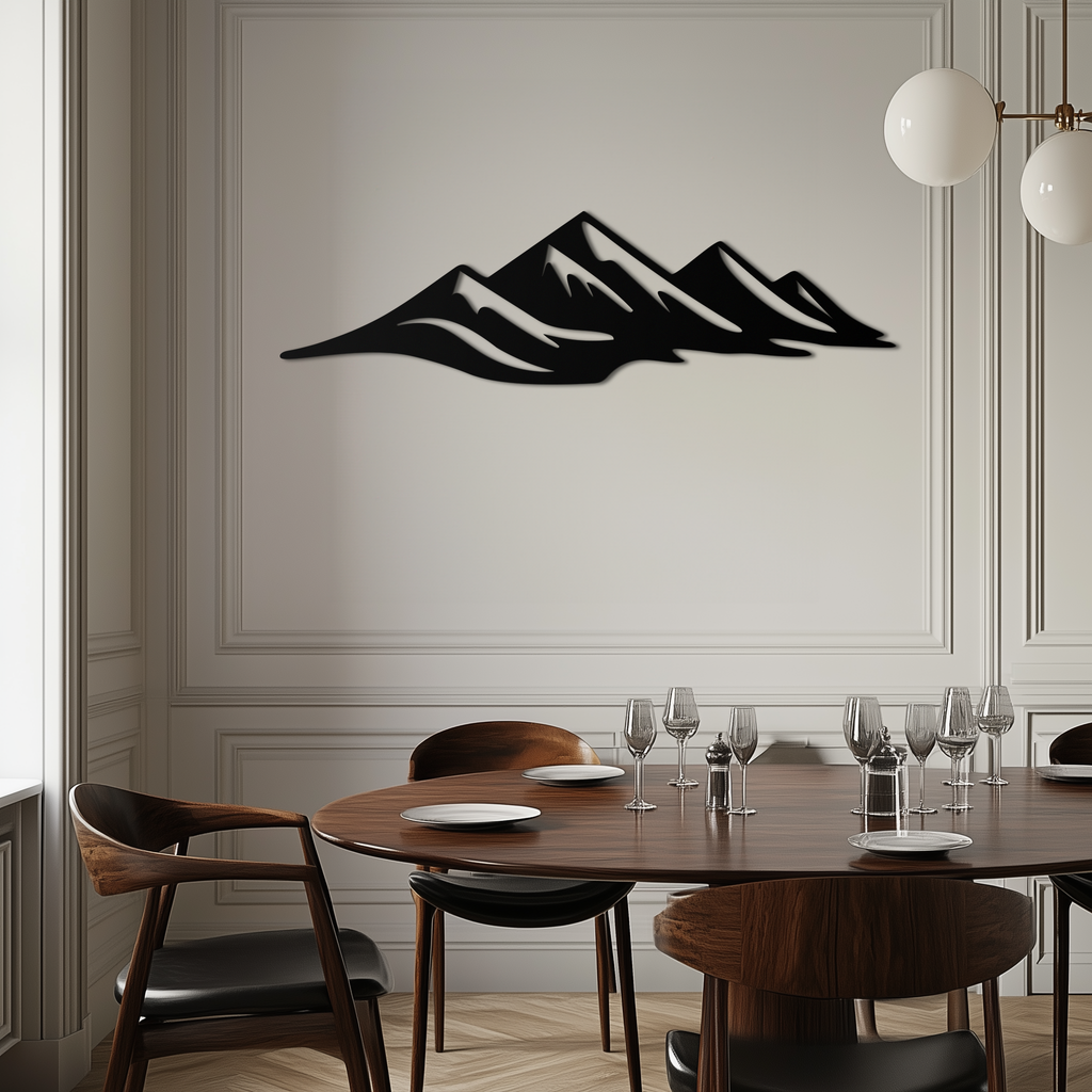 Mountain Silhouette Metal Wall Art – Horizontal Nature-Inspired Panel Decor- KAF627