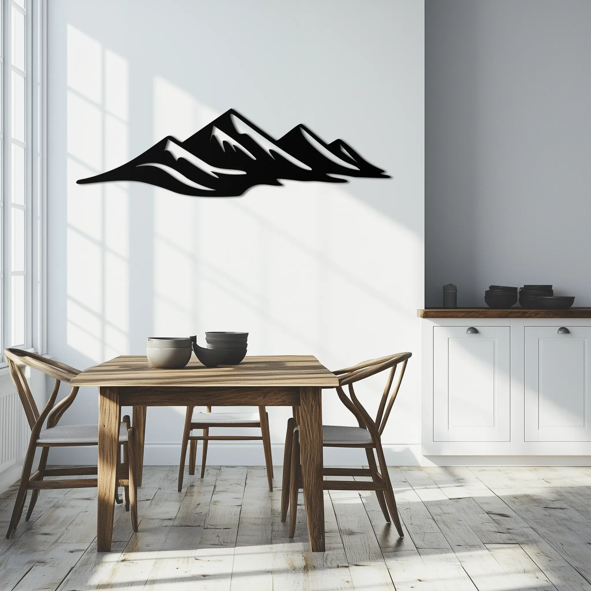 Mountain Silhouette Metal Wall Art – Horizontal Nature-Inspired Panel Decor- KAF627