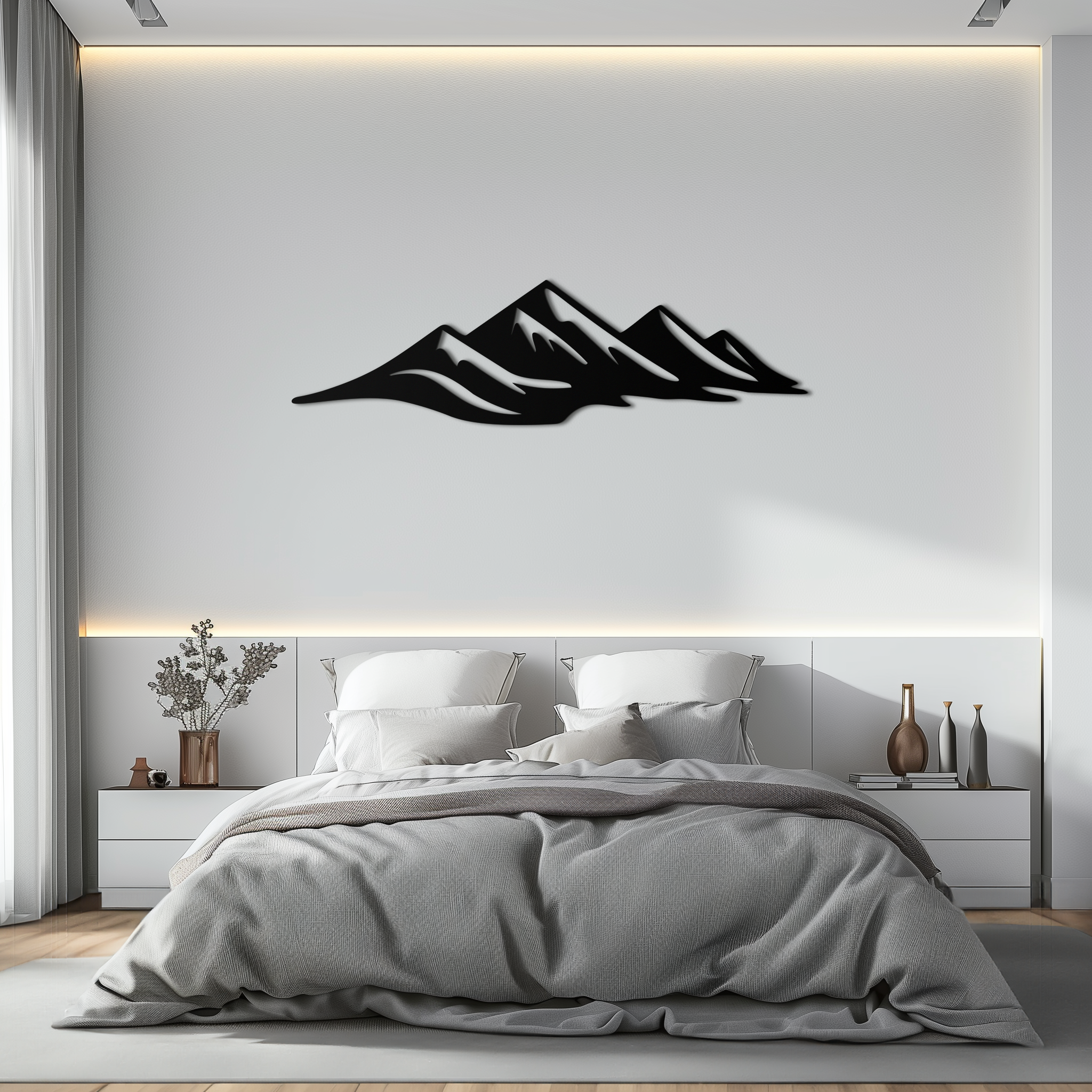 Mountain Silhouette Metal Wall Art – Horizontal Nature-Inspired Panel Decor- KAF627