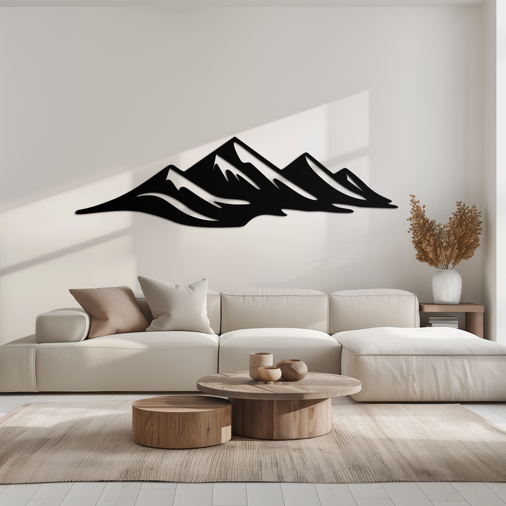 Mountain Silhouette Metal Wall Art – Horizontal Nature-Inspired Panel Decor- KAF627