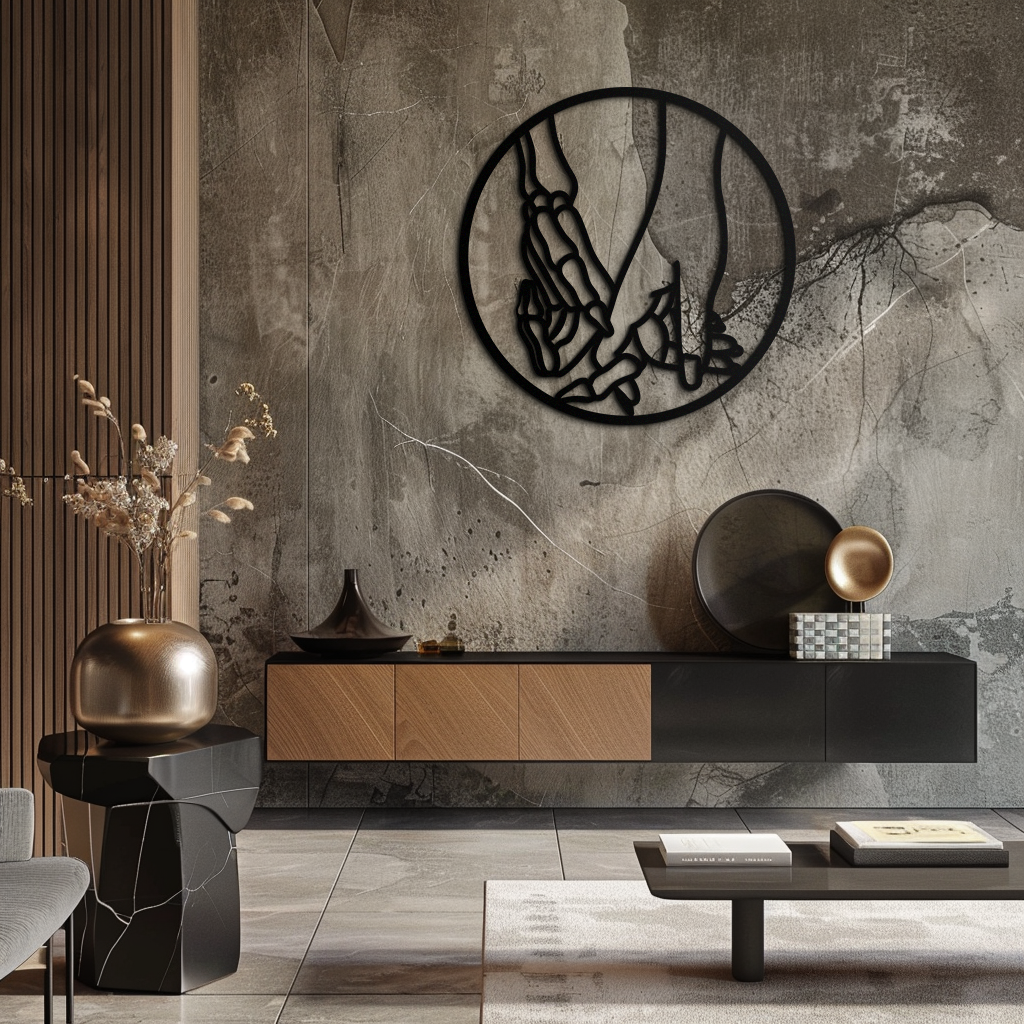 Skeleton and Human Hand Holding – Round Metal Wall Art- KAF628