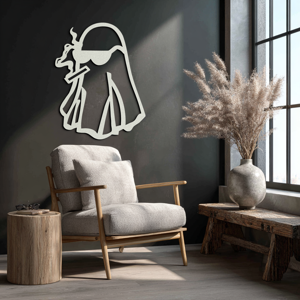 Cool Ghost Metal Wall Art – Smoking Ghost with Sunglasses Modern Decor- KAF629