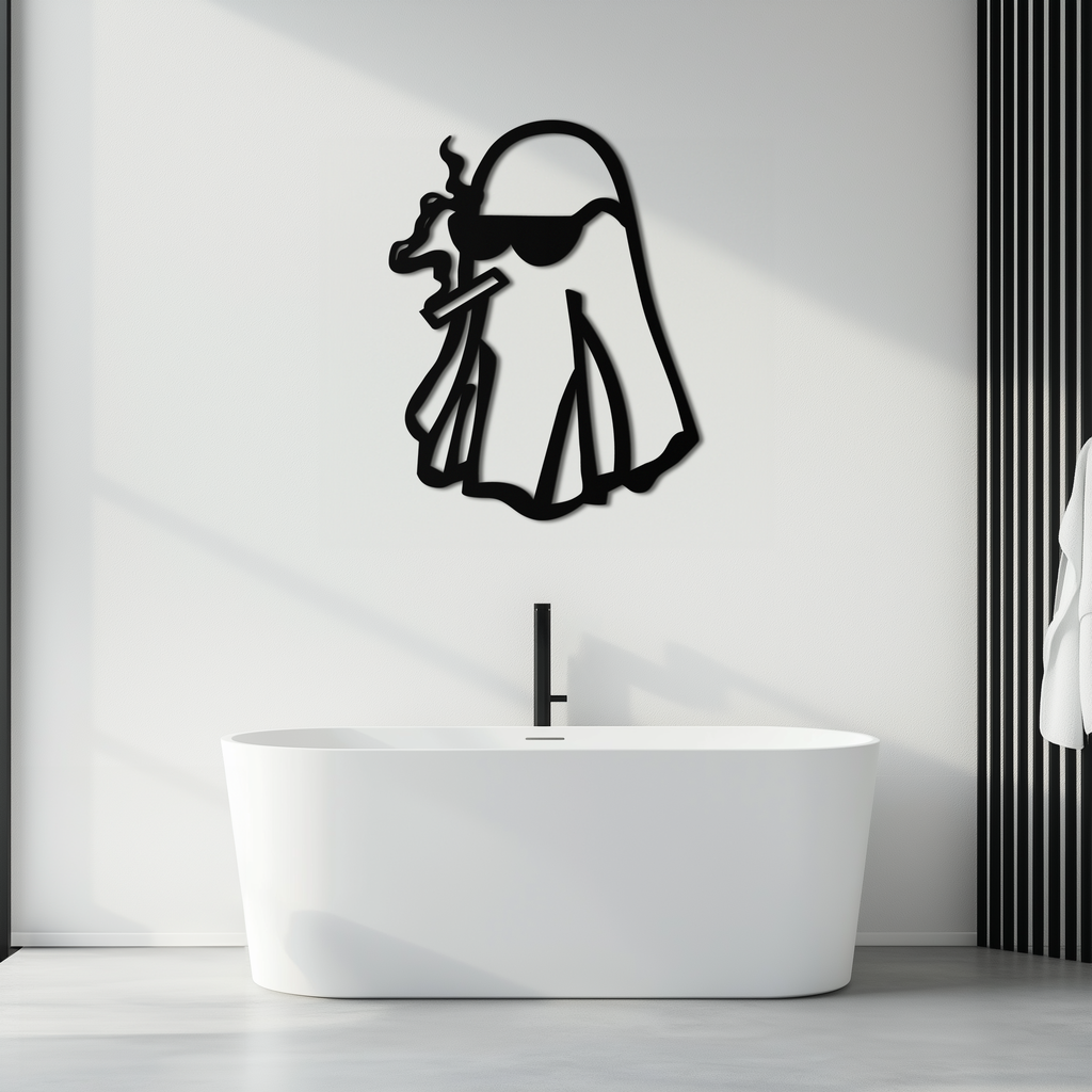 Cool Ghost Metal Wall Art – Smoking Ghost with Sunglasses Modern Decor- KAF629