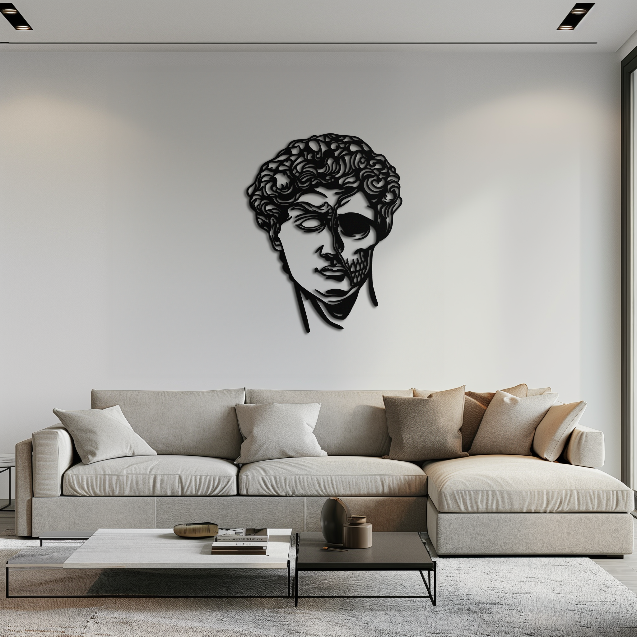 Half Skull David Head Metal Wall Art – Modern Classical Death Fusion Decor- KAF630