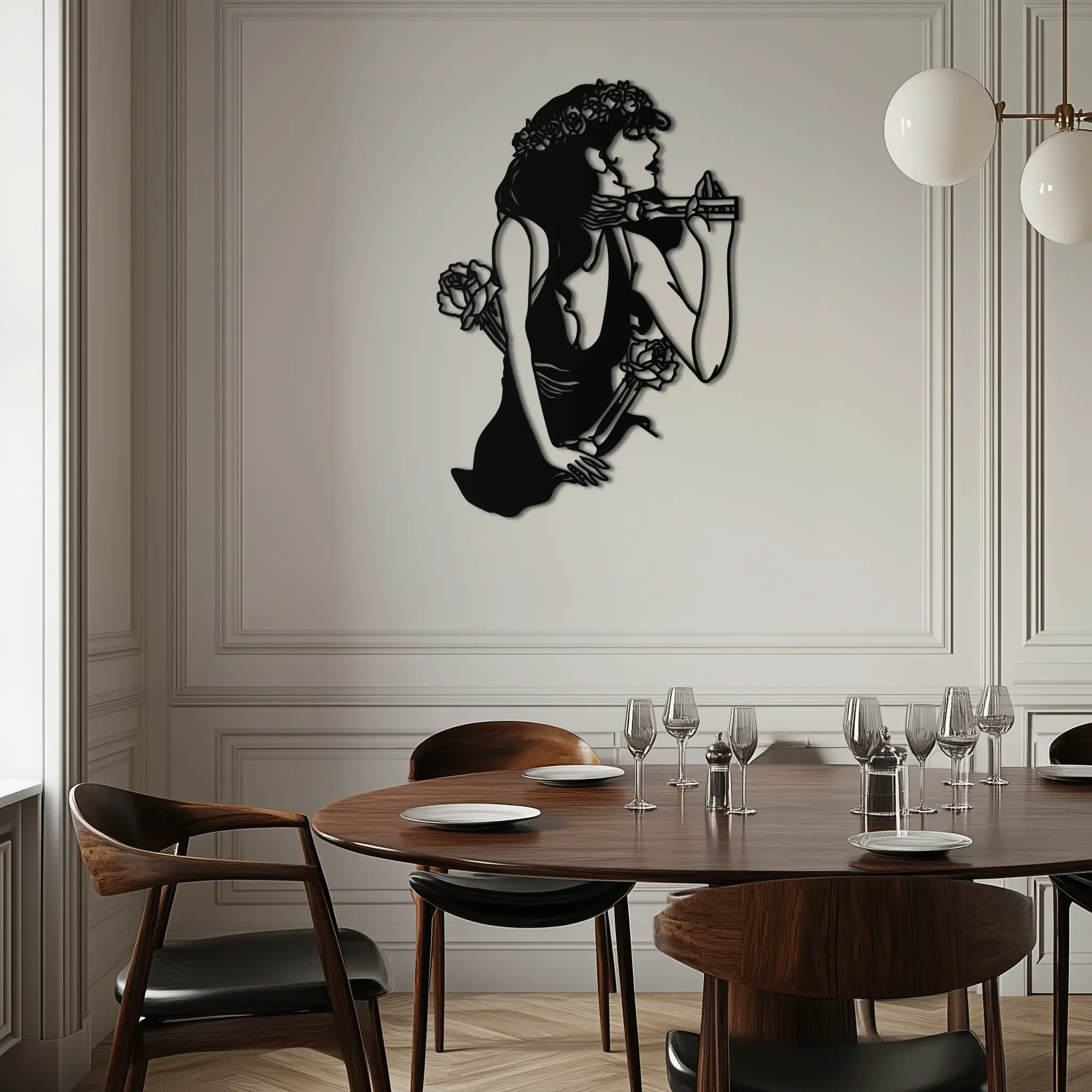 Skeleton Embrace Rose Lady Metal Wall Art – Romantic Gothic Silhouette Decor- KAF632