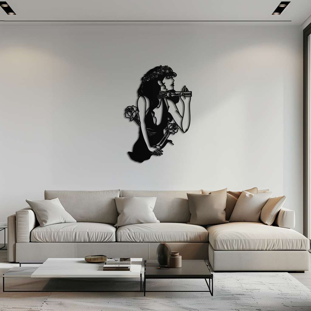 Skeleton Embrace Rose Lady Metal Wall Art – Romantic Gothic Silhouette Decor- KAF632