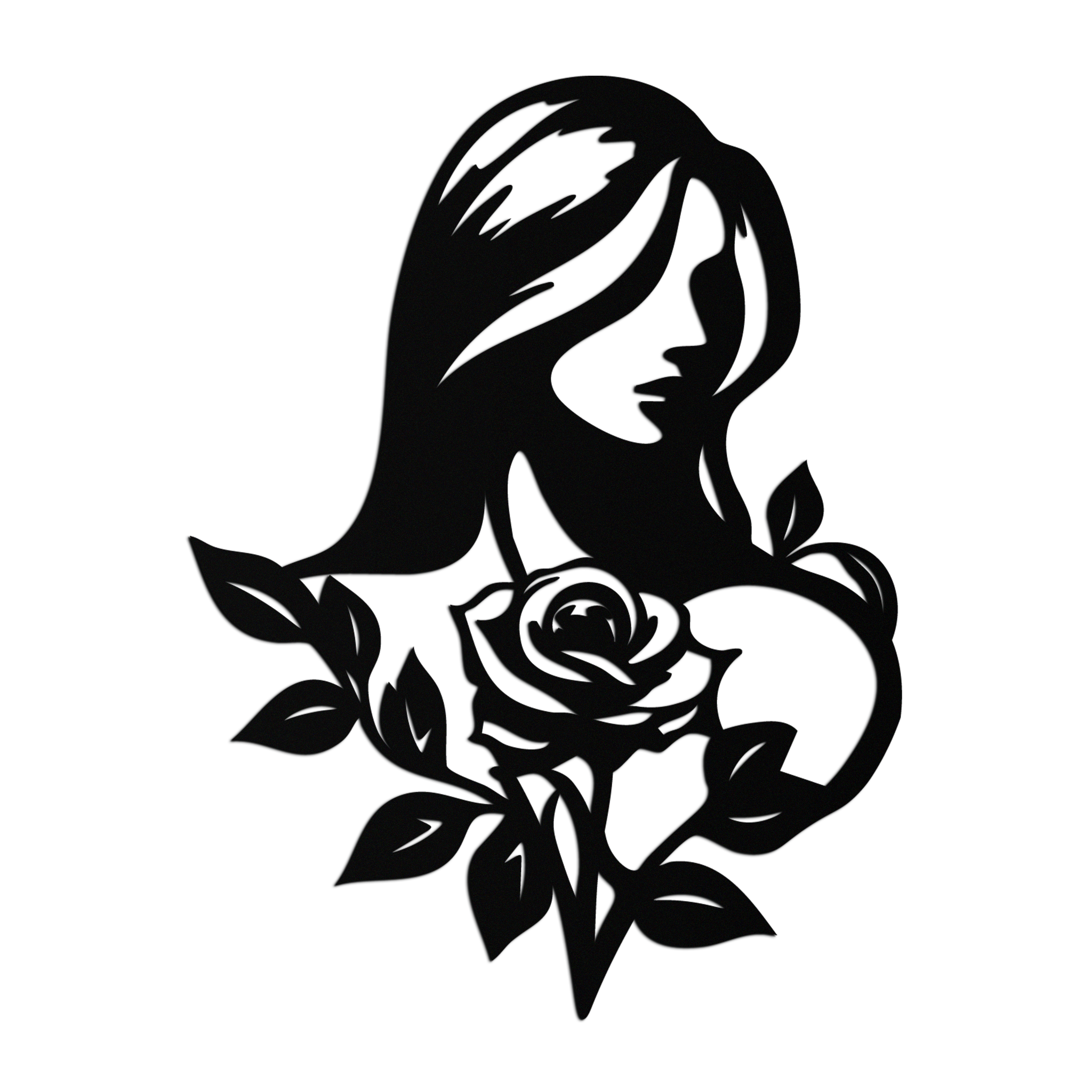 Woman and Rose Silhouette Metal Wall Art – Floral Line Art Metal Decor- KAF633