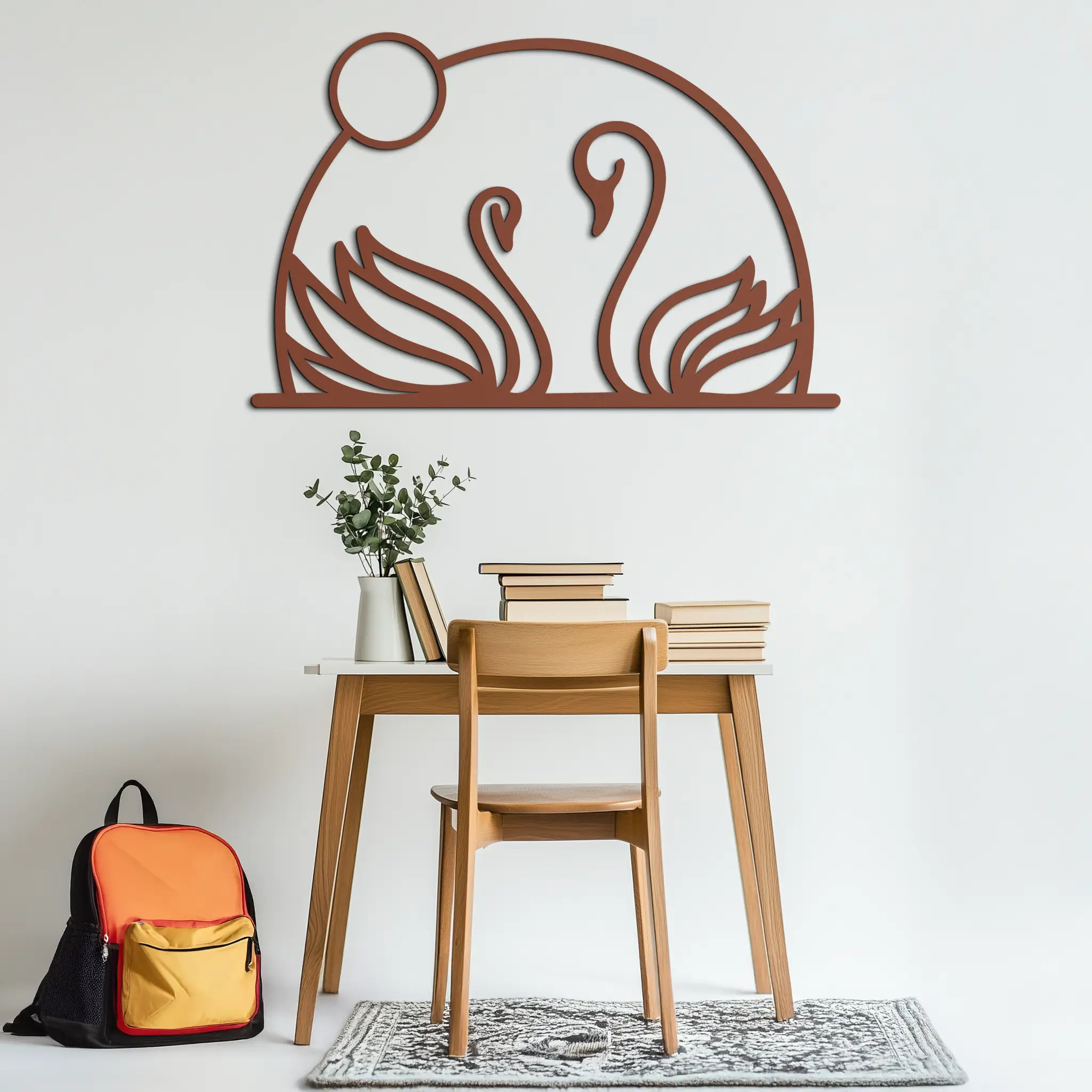 Elegant Swan Couple Silhouette Metal Wall Art – Romantic Bird Design for Home Decor- KAF634