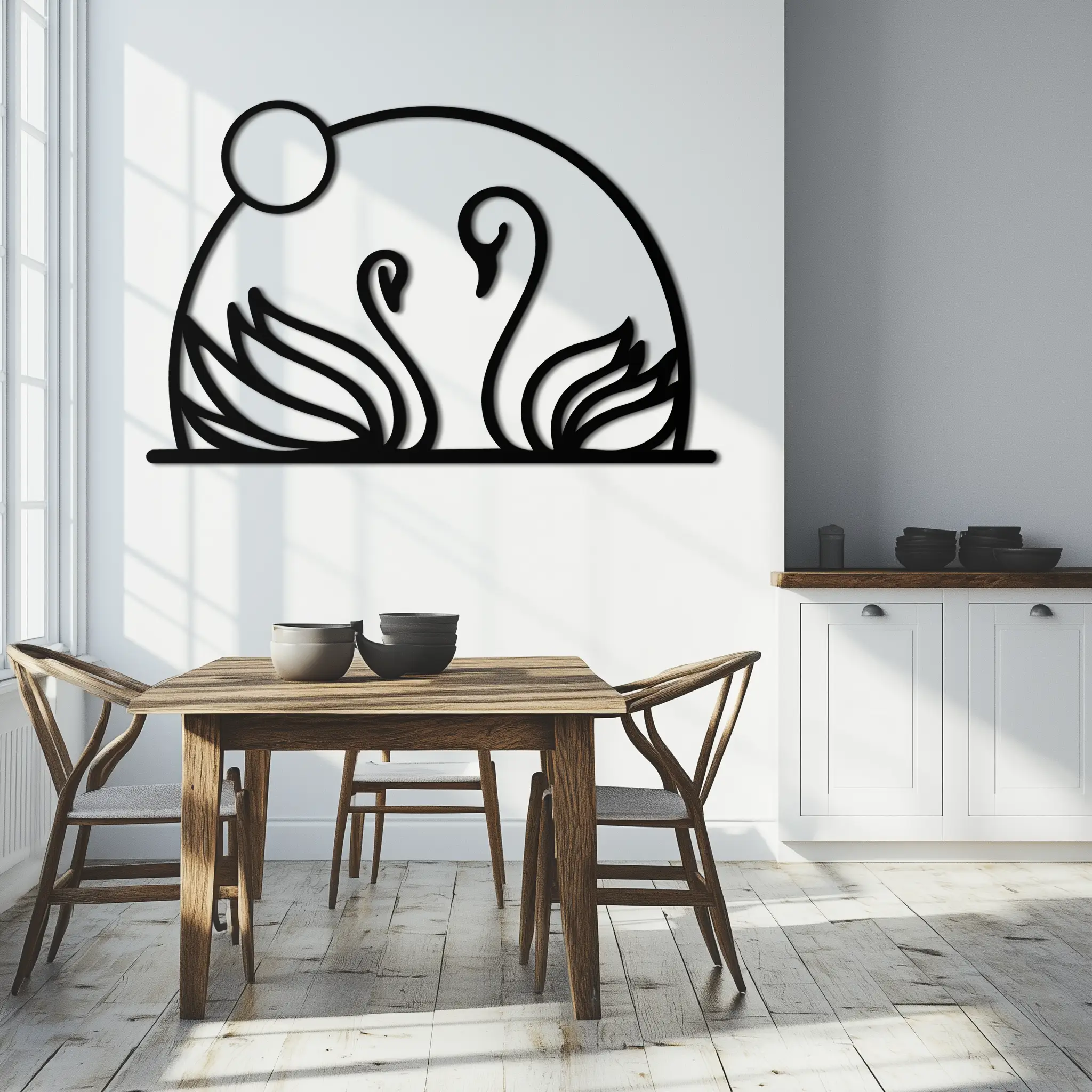 Elegant Swan Couple Silhouette Metal Wall Art – Romantic Bird Design for Home Decor- KAF634