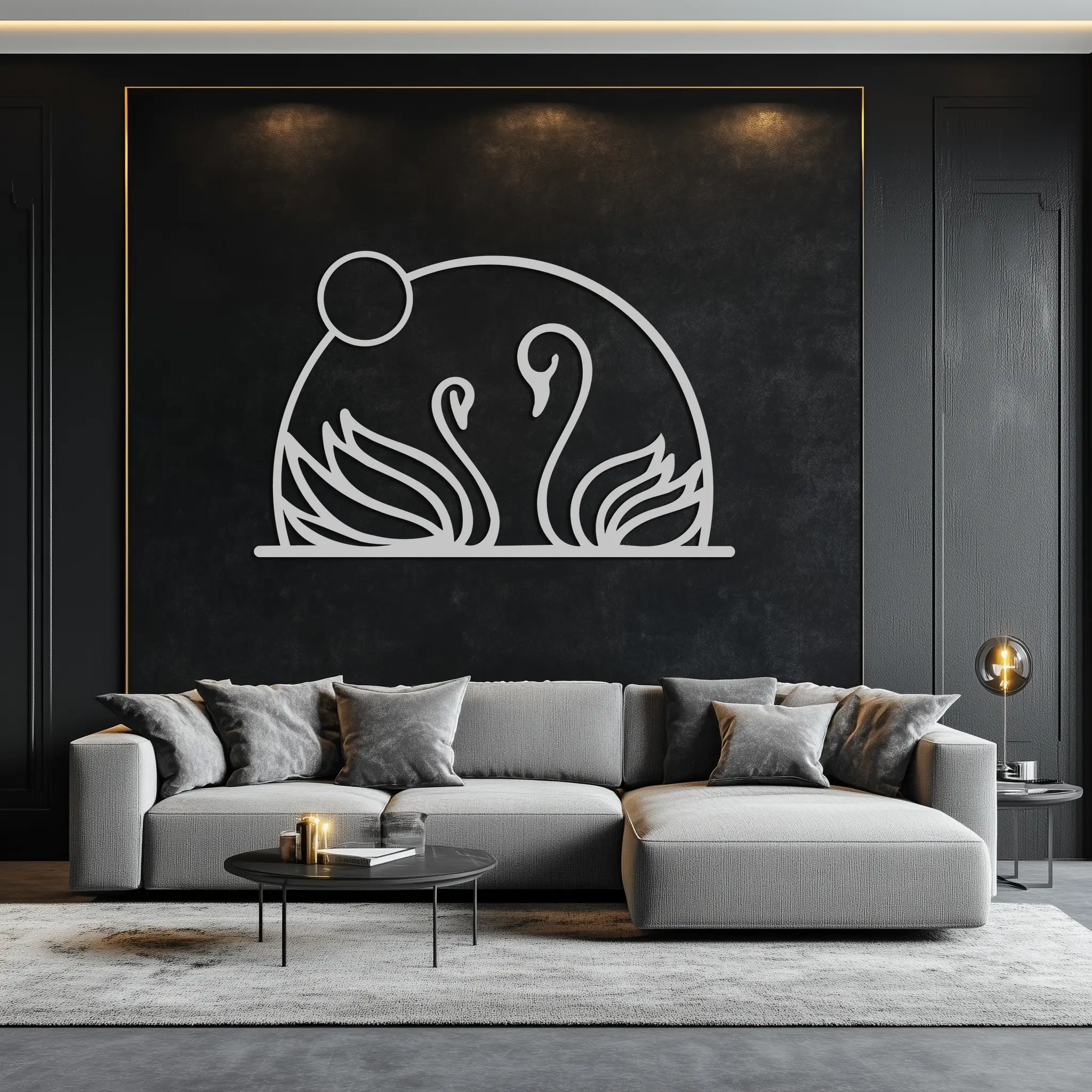 Elegant Swan Couple Silhouette Metal Wall Art – Romantic Bird Design for Home Decor- KAF634