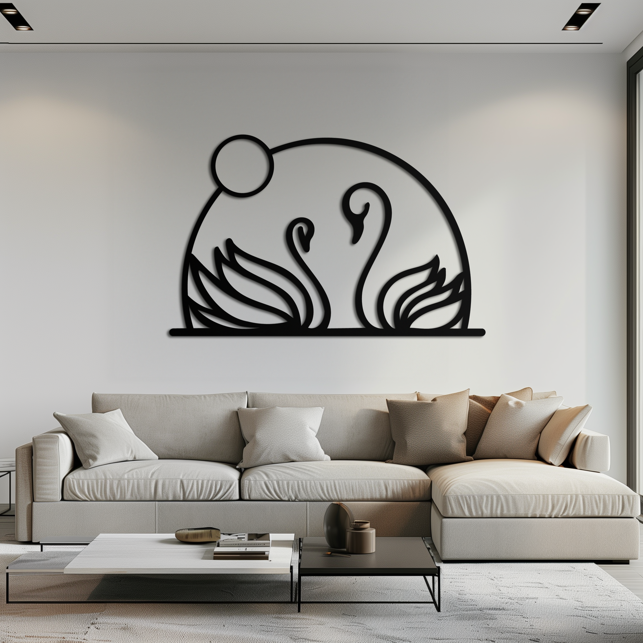Elegant Swan Couple Silhouette Metal Wall Art – Romantic Bird Design for Home Decor- KAF634