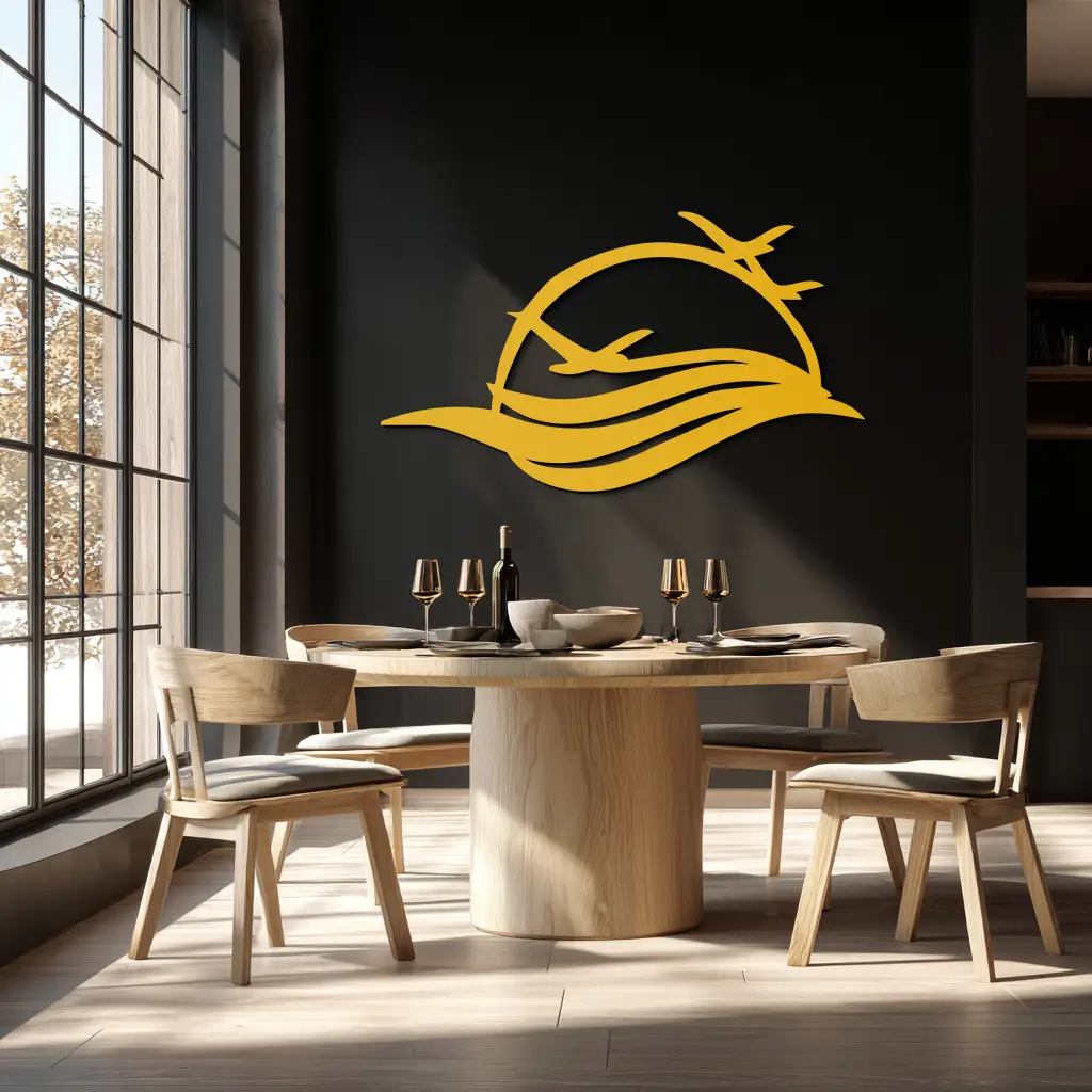 Flying Birds Over Sunset Metal Wall Art – Modern Nature-Inspired Silhouette Decor - KAF644