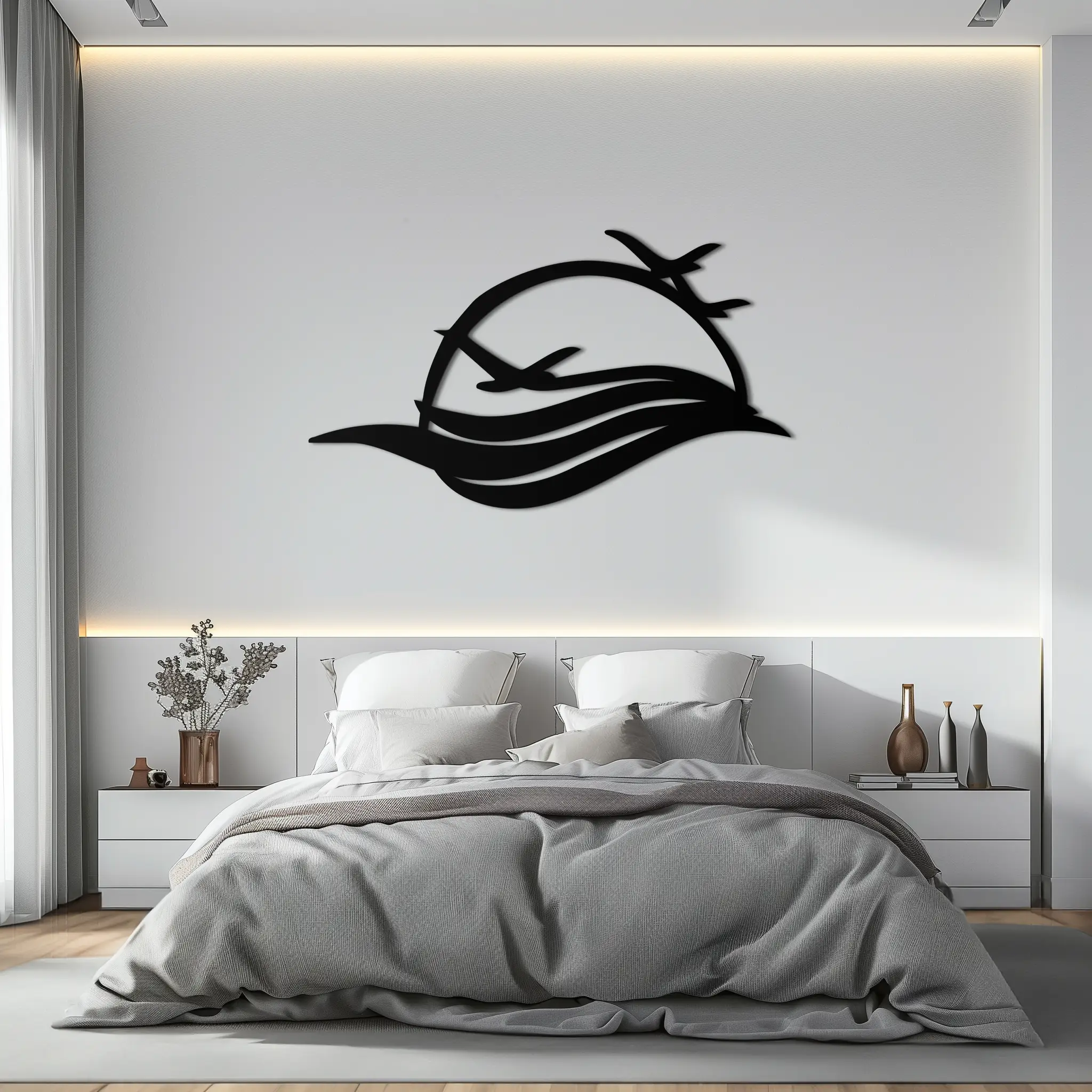 Flying Birds Over Sunset Metal Wall Art – Modern Nature-Inspired Silhouette Decor - KAF644