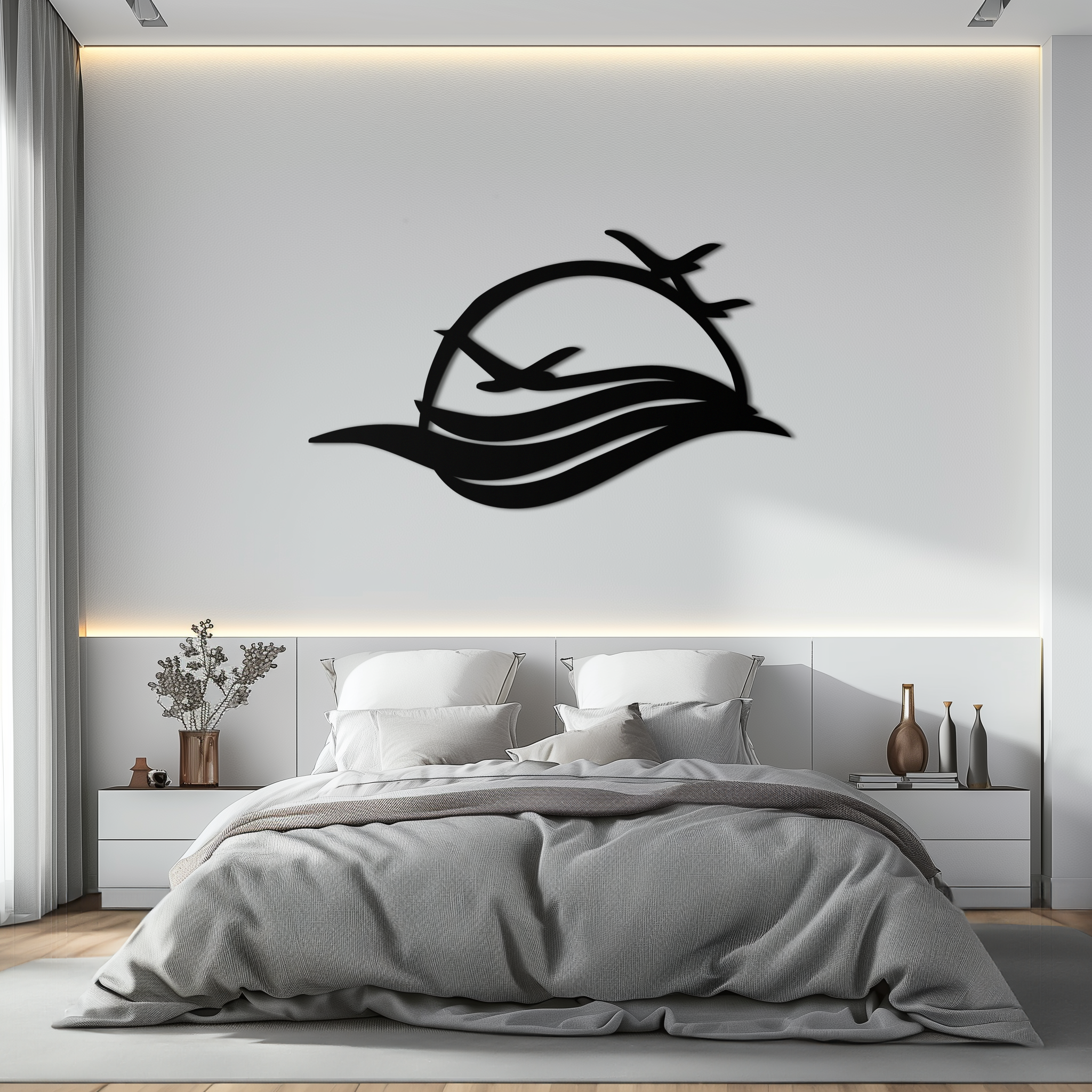 Flying Birds Over Sunset Metal Wall Art – Modern Nature-Inspired Silhouette Decor - KAF644