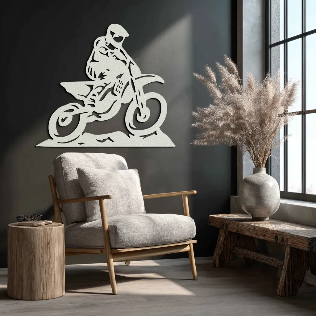 Dynamic Motocross Rider Metal Wall Art – Off-Road Motorcycle Silhouette Decor - KAF645