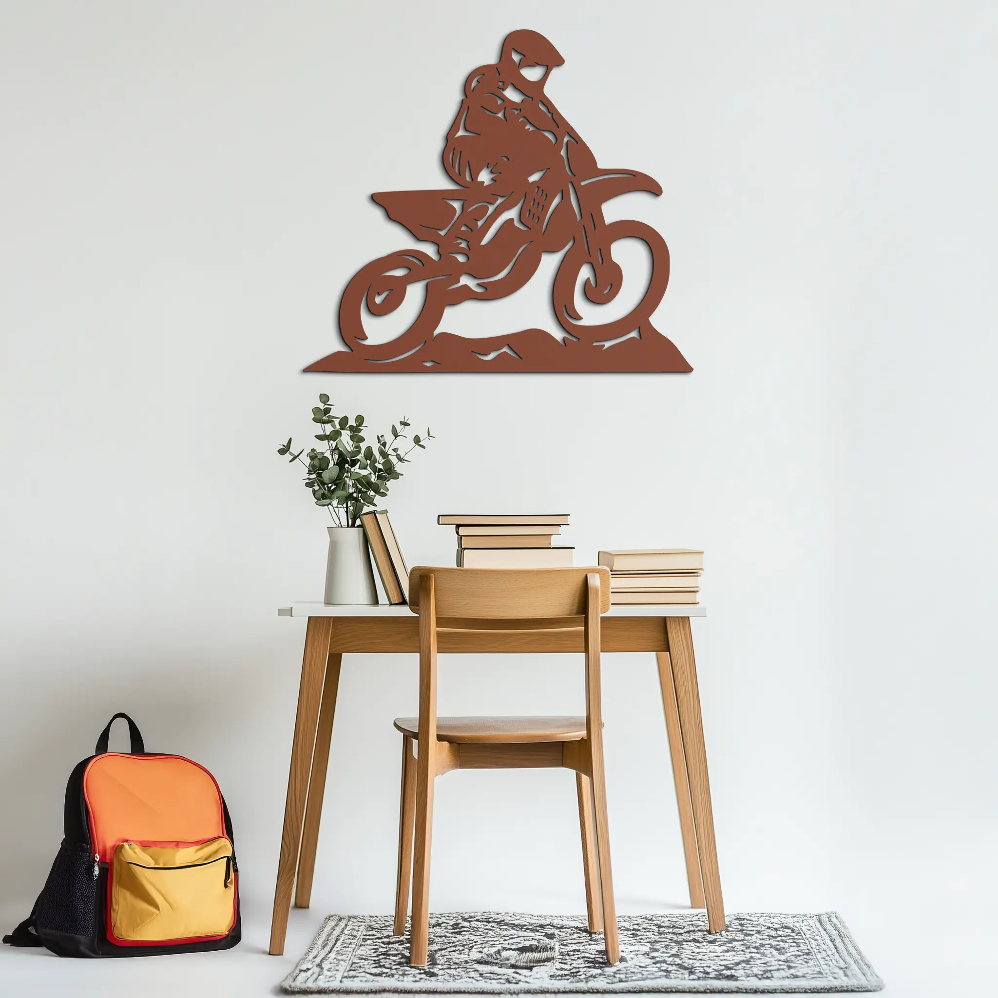 Dynamic Motocross Rider Metal Wall Art – Off-Road Motorcycle Silhouette Decor - KAF645