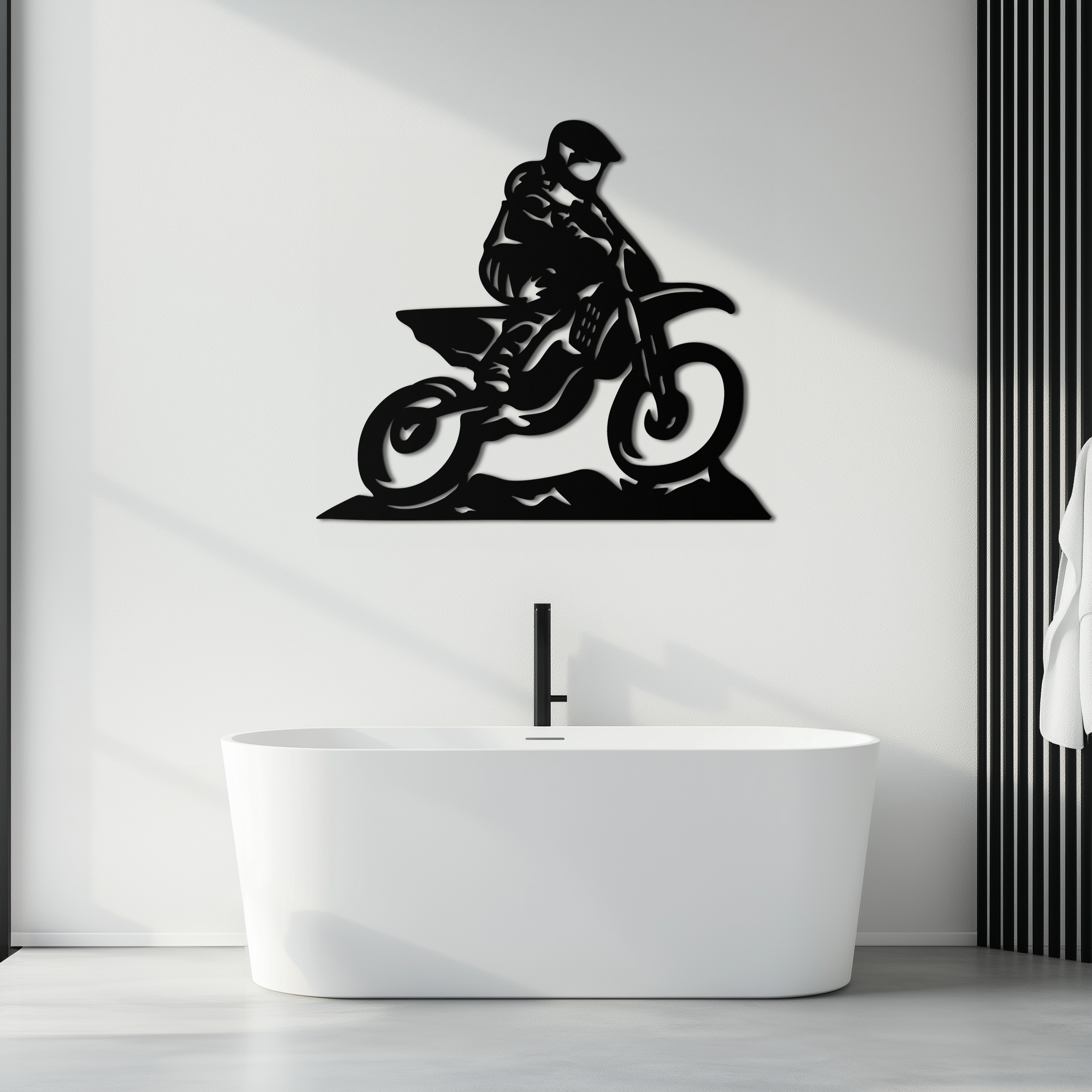 Dynamic Motocross Rider Metal Wall Art – Off-Road Motorcycle Silhouette Decor - KAF645