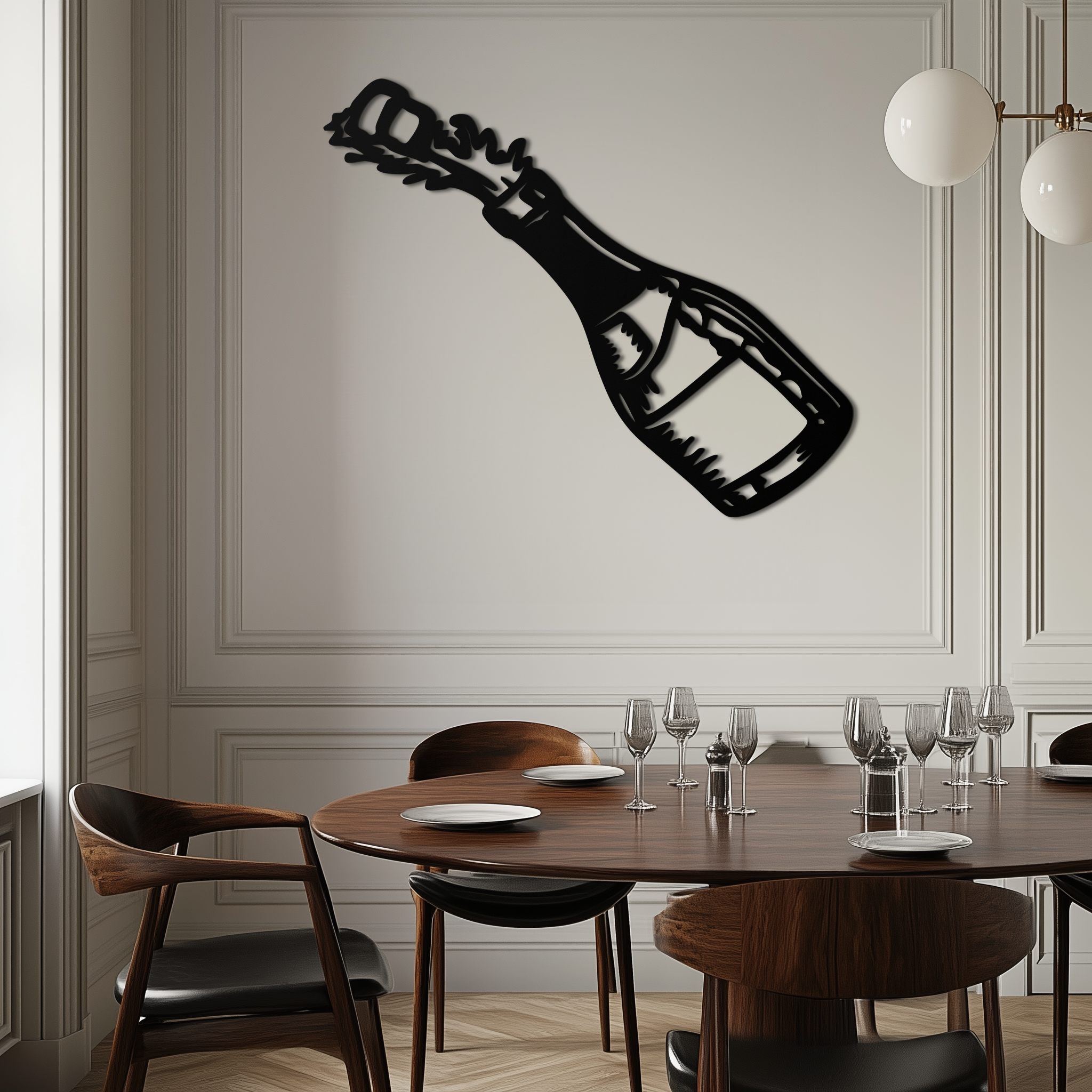 Champagne Bottle Explosion Metal Wall Art – Celebration-Themed Modern Decor for Bars and Kitchens- KAF646