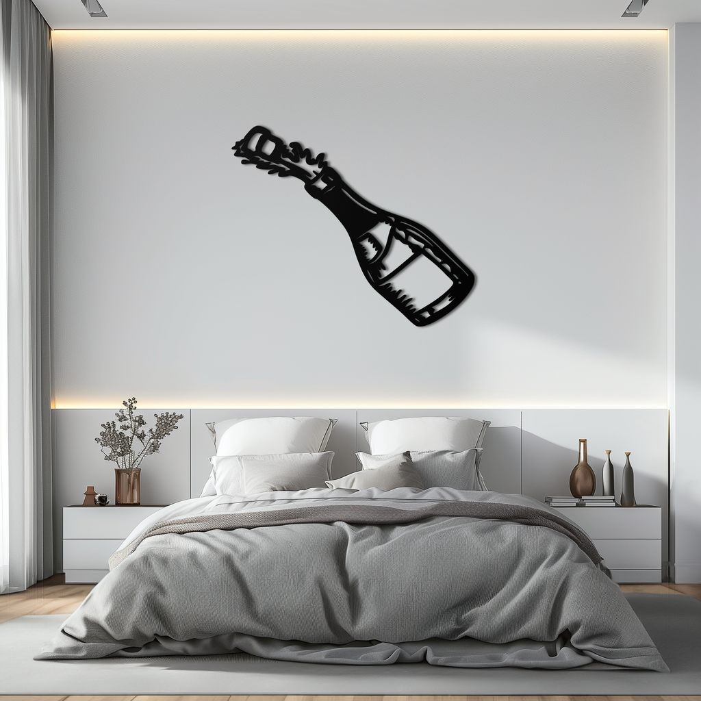 Champagne Bottle Explosion Metal Wall Art – Celebration-Themed Modern Decor for Bars and Kitchens- KAF646