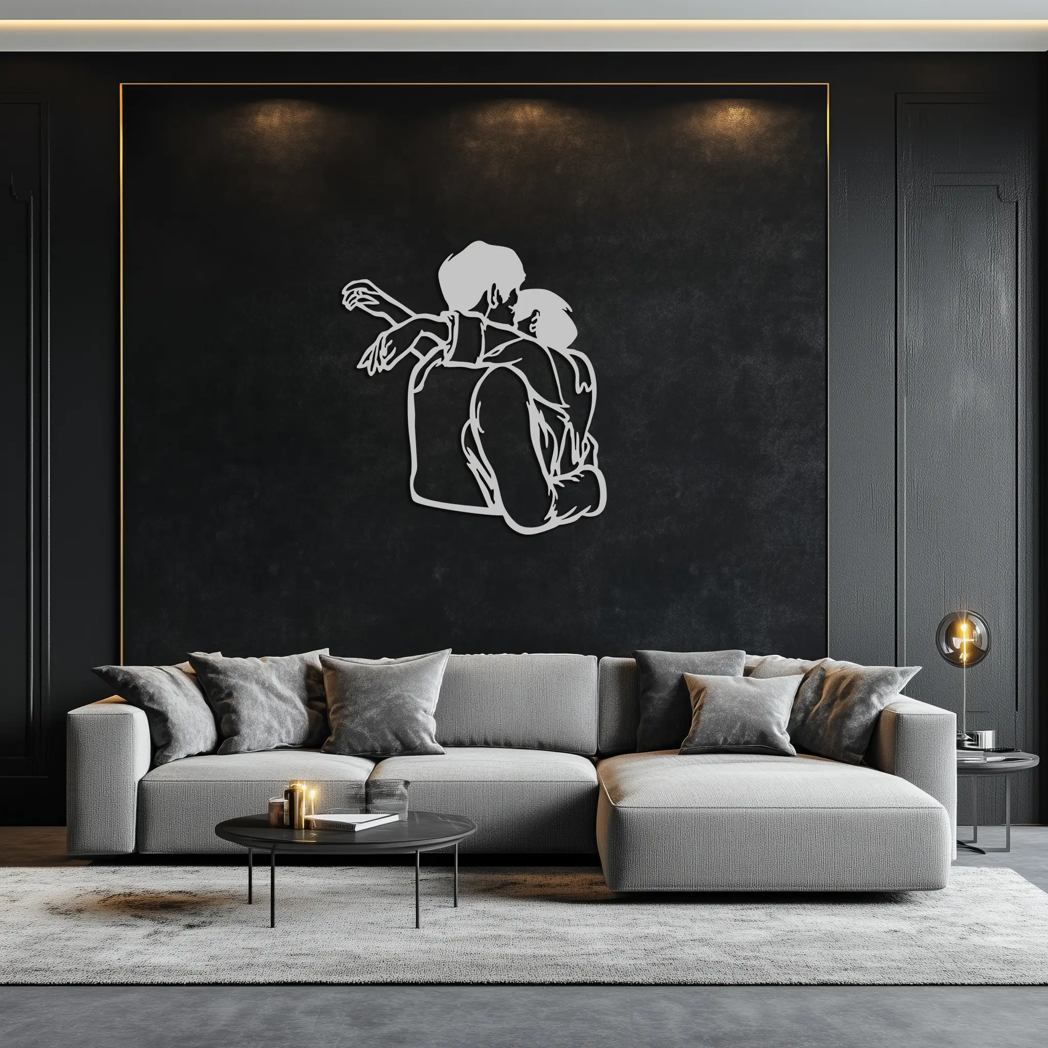 Embracing Couple Metal Wall Art – Romantic Silhouette for Modern Interiors- KAF647