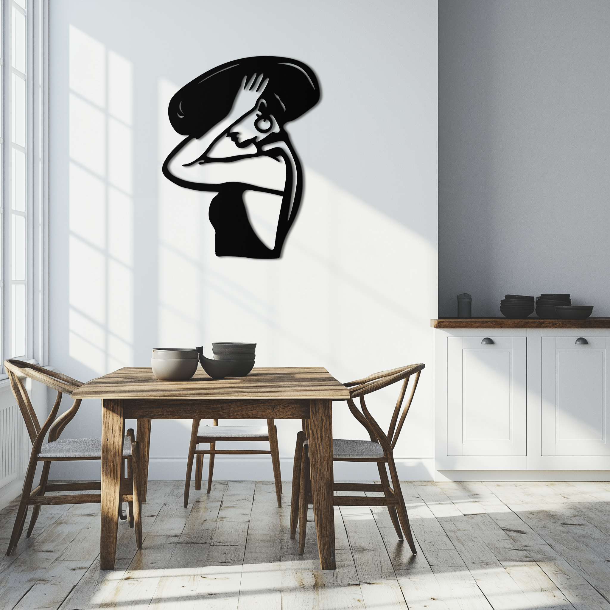 Elegant Woman with Hat Metal Wall Art – Fashion-Inspired Silhouette Décor- KAF651
