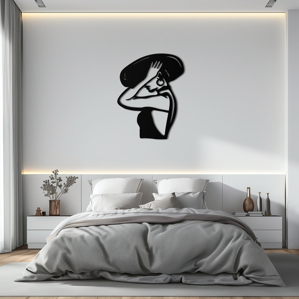 Elegant Woman with Hat Metal Wall Art – Fashion-Inspired Silhouette Décor- KAF651