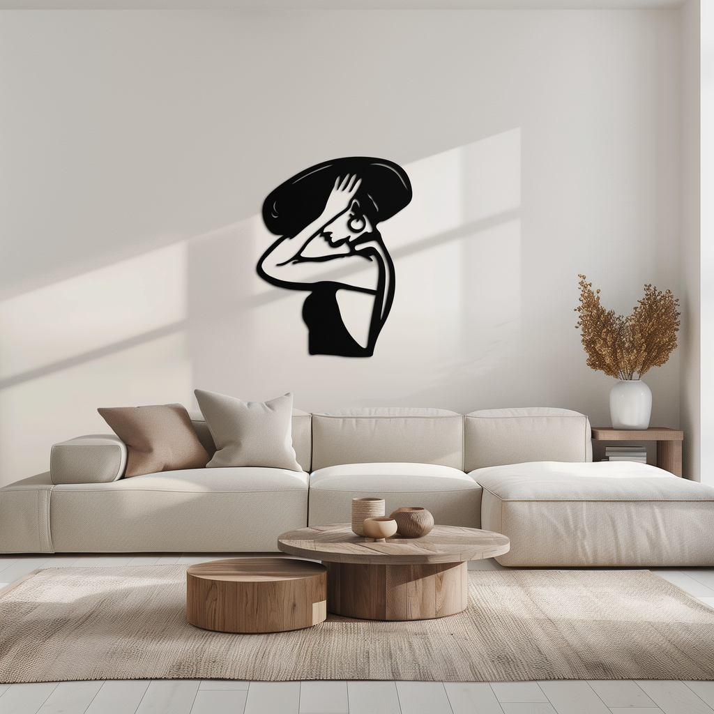 Elegant Woman with Hat Metal Wall Art – Fashion-Inspired Silhouette Décor- KAF651