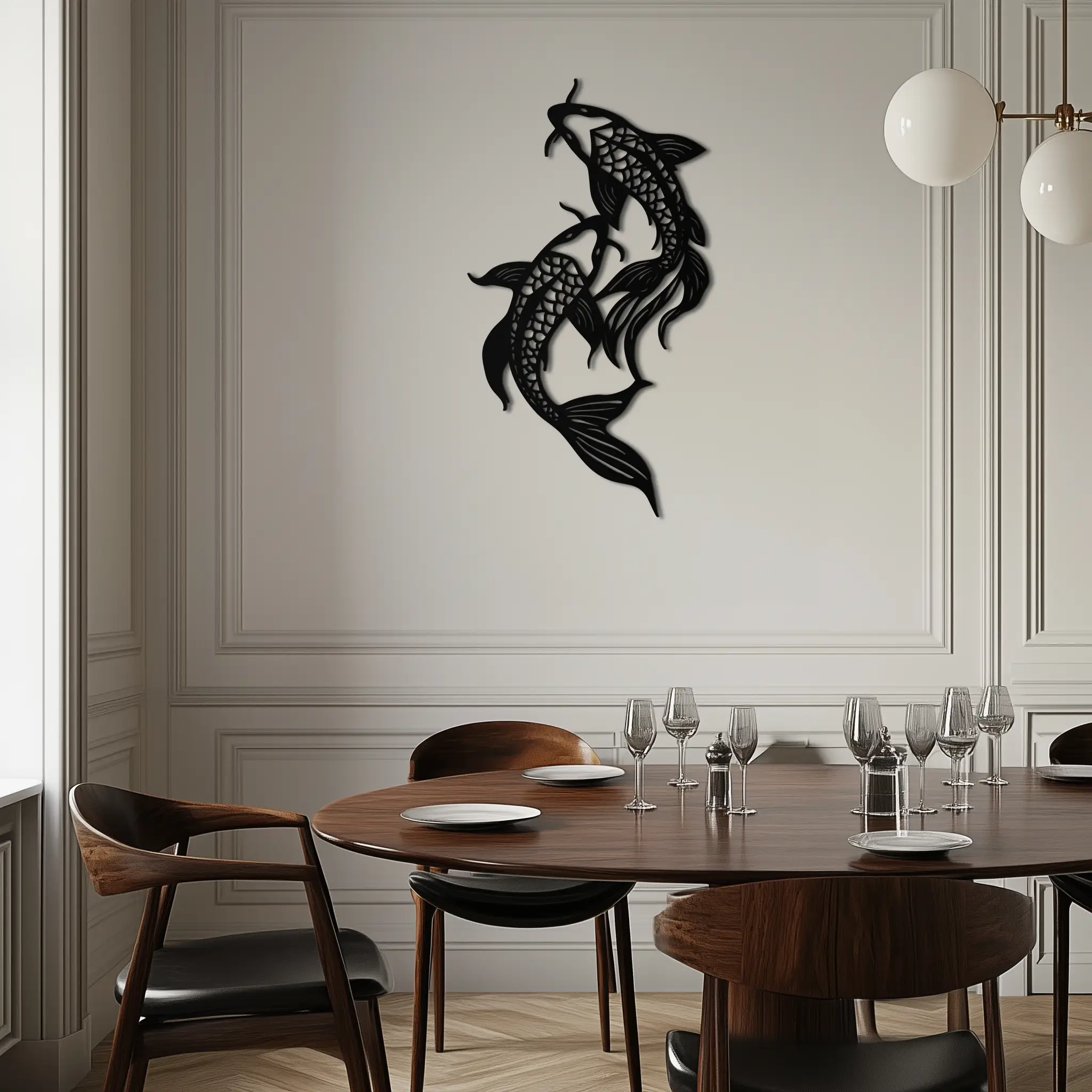 Dual Fish Metal Wall Art – Nature-Inspired Aquatic Silhouette for Modern Interiors- KAF653
