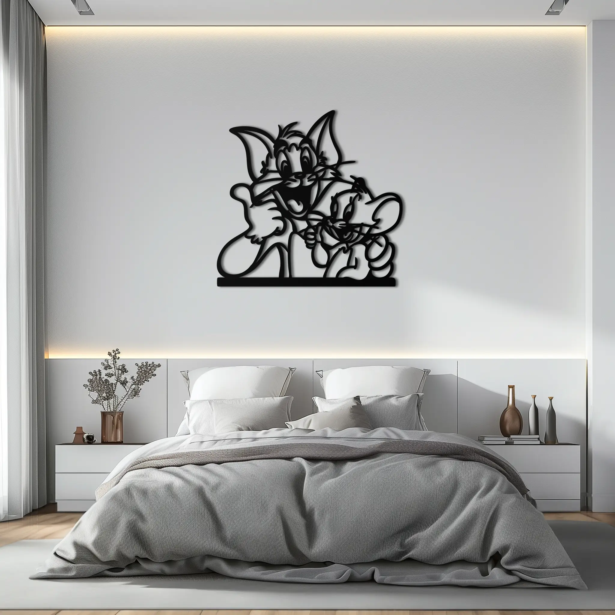 Tom and Jerry Metal Wall Art – Classic Cartoon Duo Silhouette for Fans- KAF665