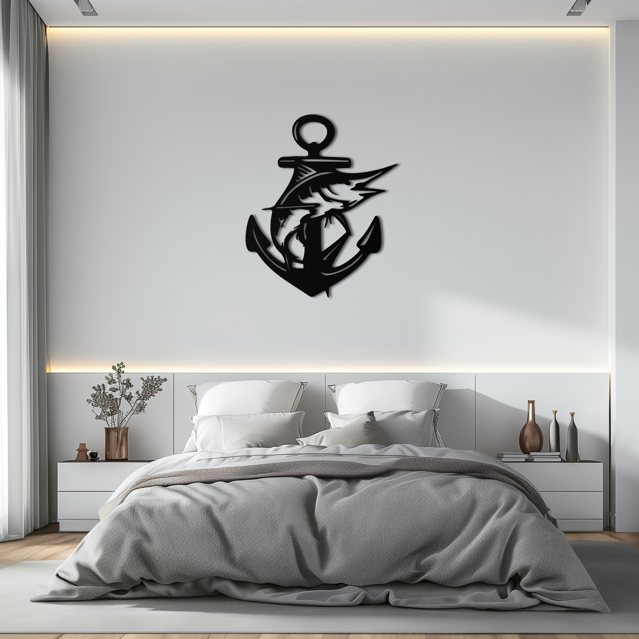 Anchor and Fish Metal Wall Art – Nautical-Inspired Design for Sea Lovers- KAF668