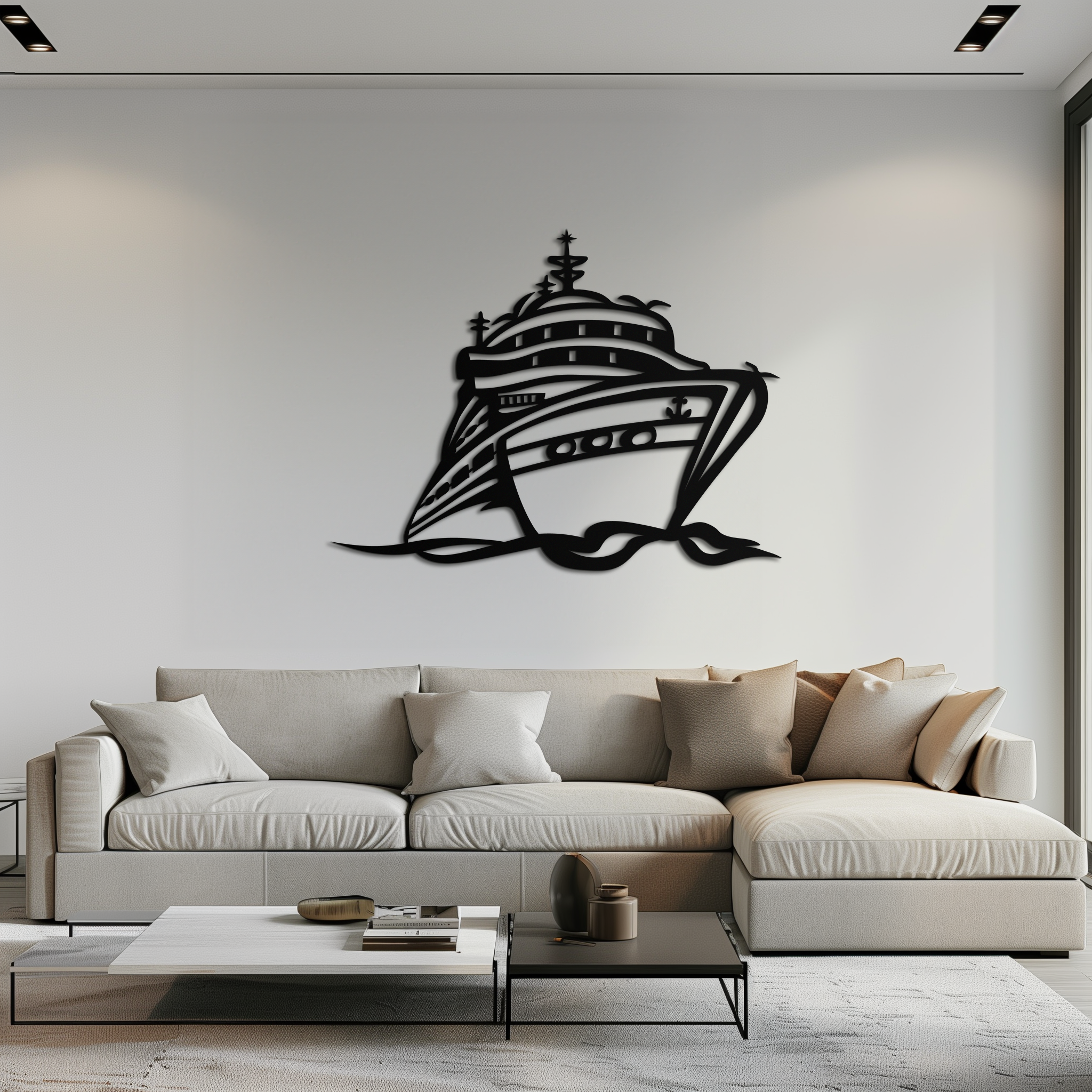 Majestic Cruise Ship Silhouette Metal Wall Art – Nautical Decor for Sea Lovers- KAF682