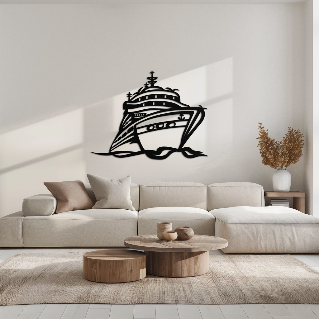 Majestic Cruise Ship Silhouette Metal Wall Art – Nautical Decor for Sea Lovers- KAF682