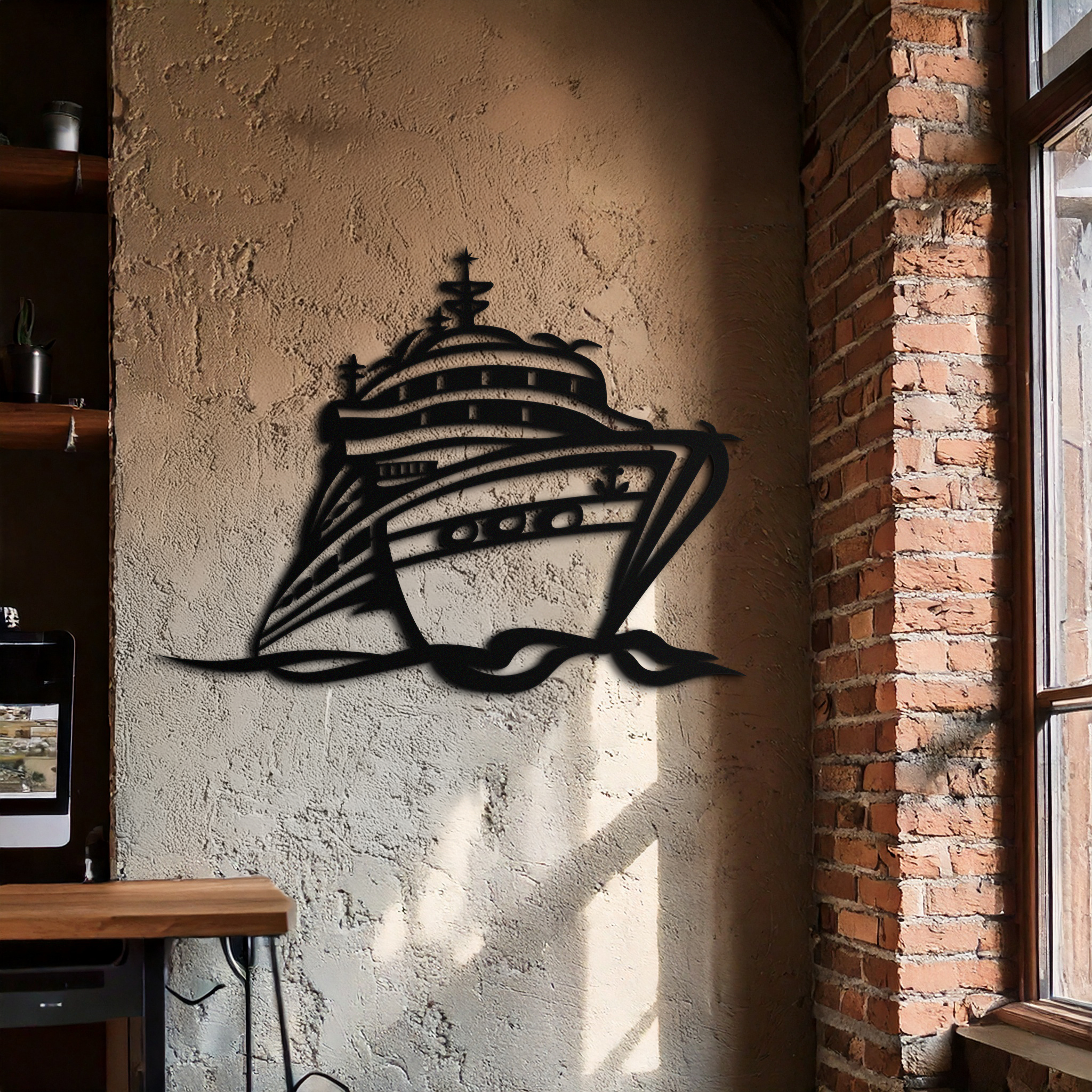 Majestic Cruise Ship Silhouette Metal Wall Art – Nautical Decor for Sea Lovers- KAF682