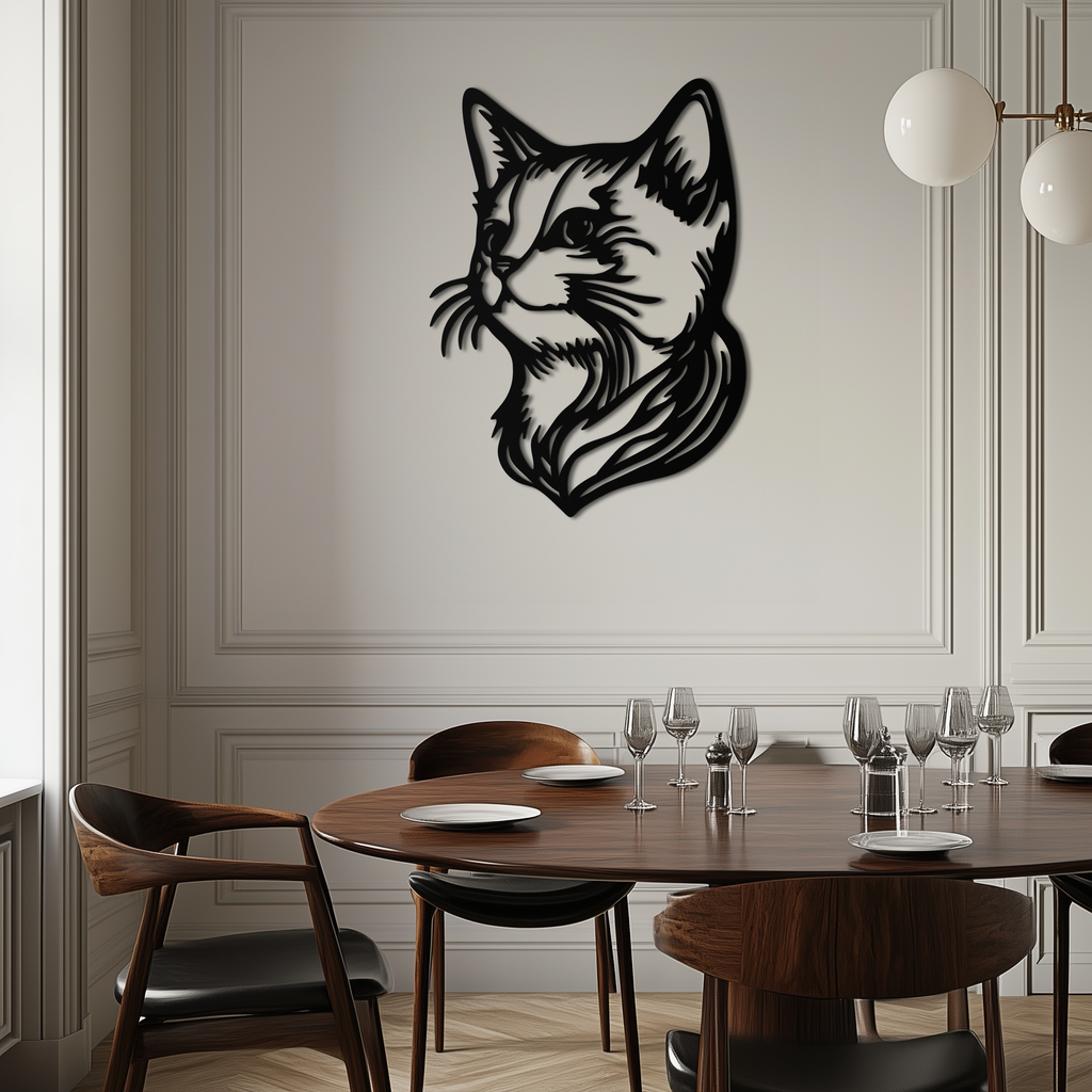 Graceful Cat Head Silhouette Metal Wall Art – Feline-Inspired Decorative Piece- KAF684
