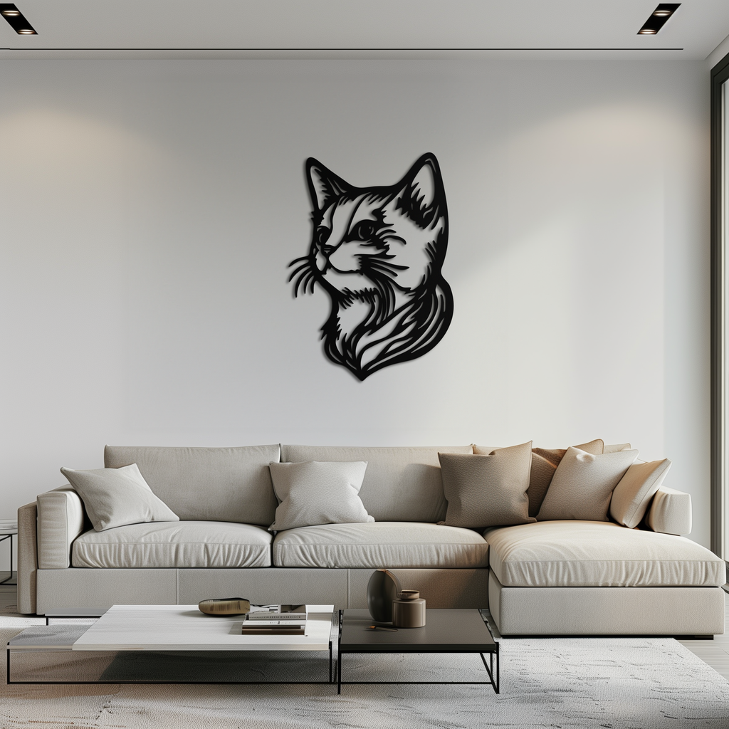 Graceful Cat Head Silhouette Metal Wall Art – Feline-Inspired Decorative Piece- KAF684