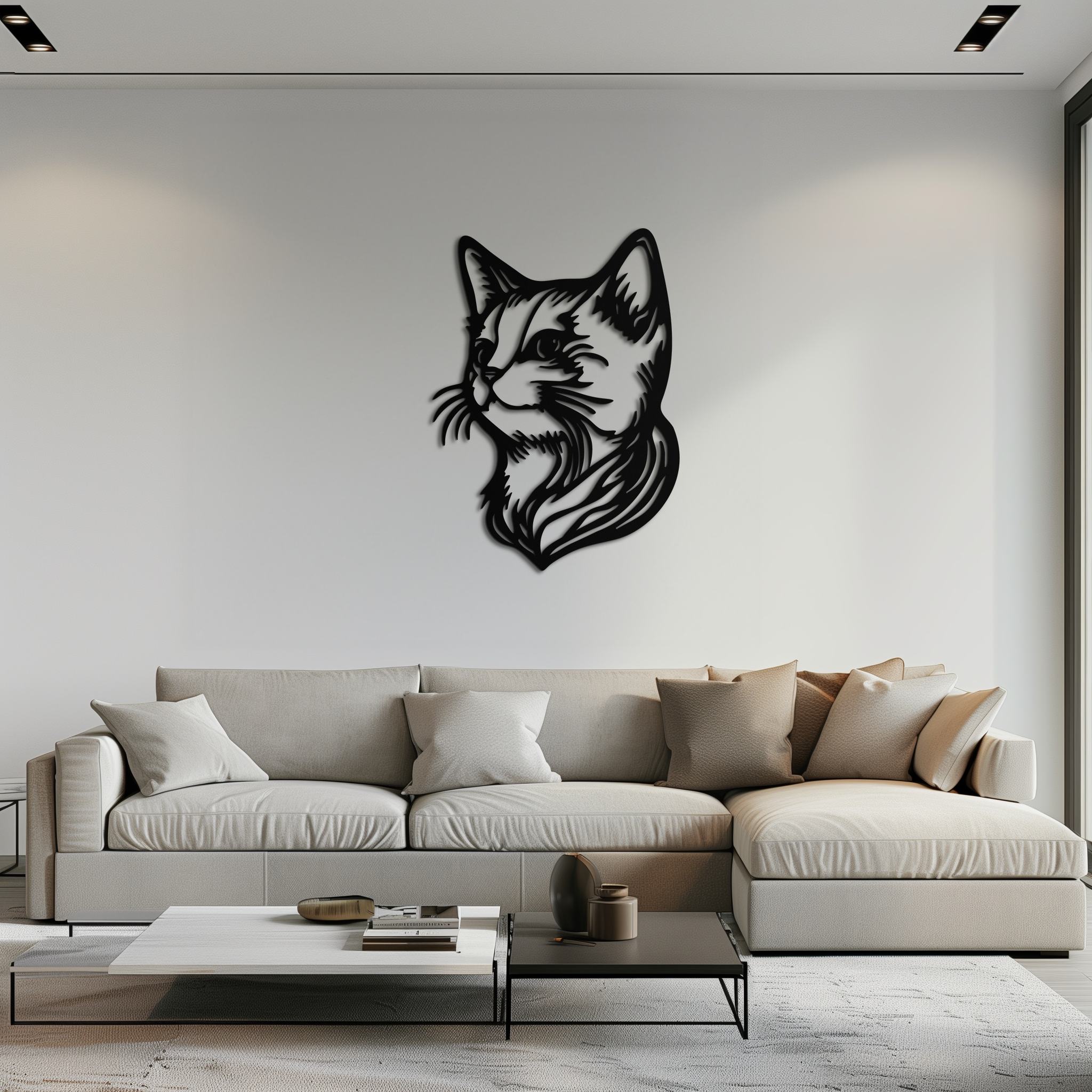 Graceful Cat Head Silhouette Metal Wall Art – Feline-Inspired Decorative Piece- KAF684