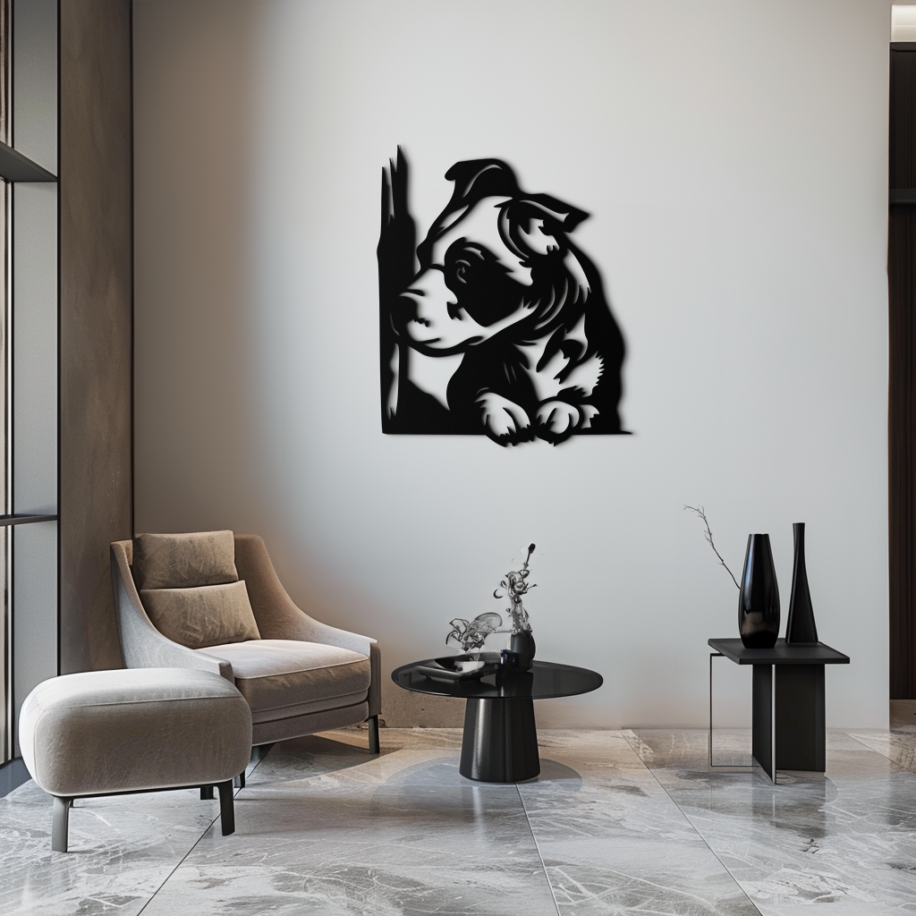 Cute Puppy Peeking Silhouette Metal Wall Art – Adorable Dog Decor for Pet Lovers- KAF685
